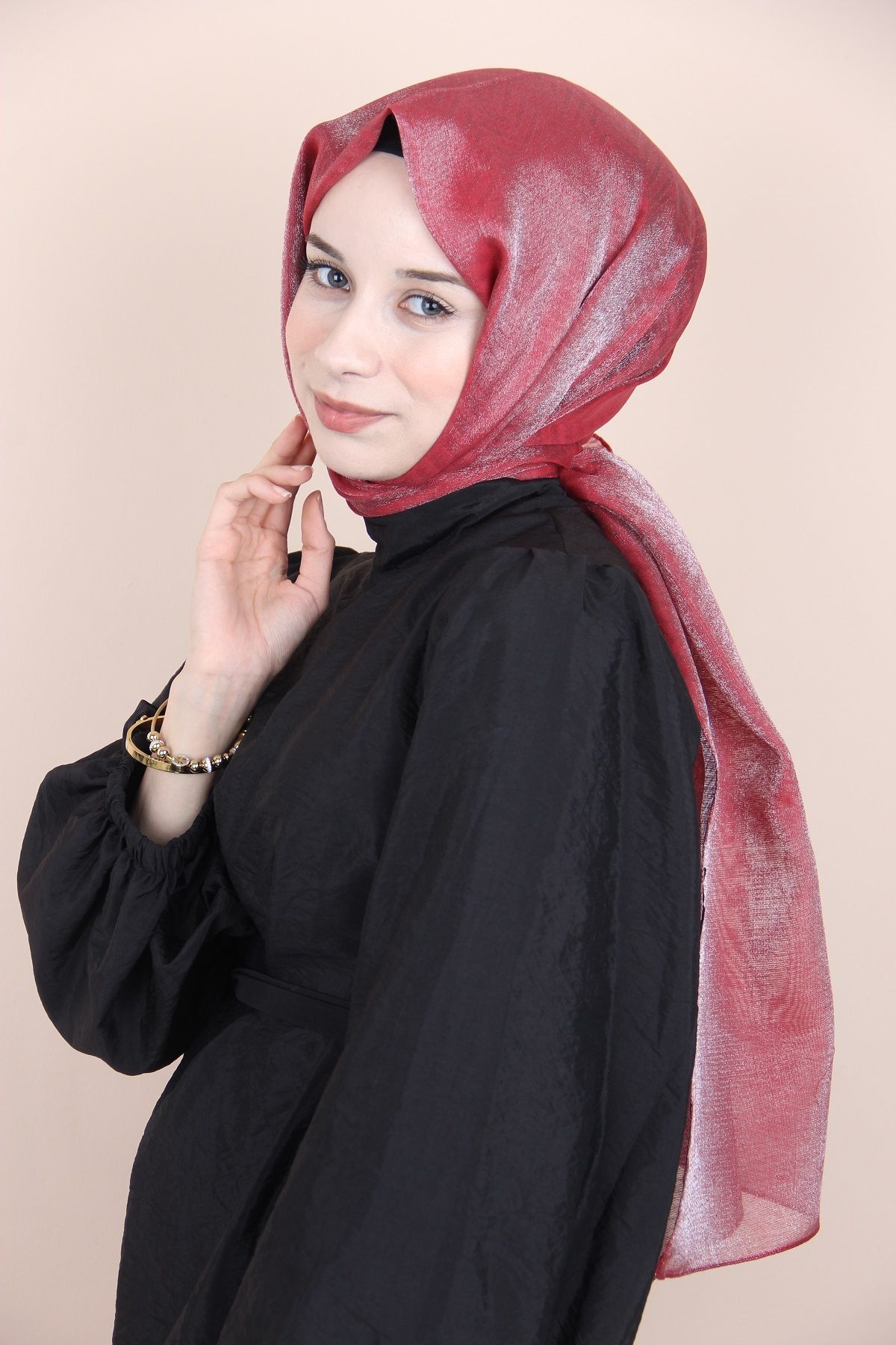 PİRAMİT-Claret Red Pyramid Zigzag Pattern Diamond Shawl 2