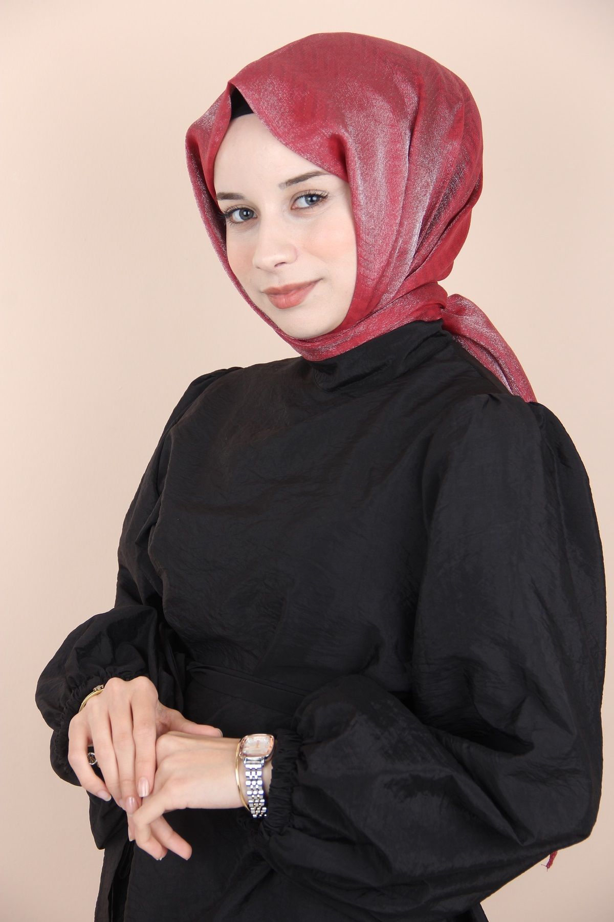 PİRAMİT-Claret Red Pyramid Zigzag Pattern Diamond Shawl 1