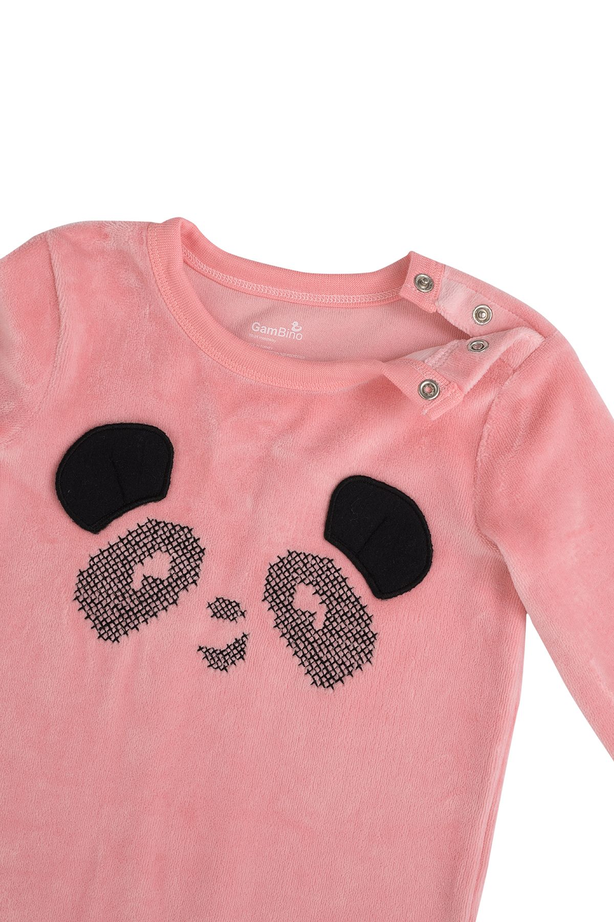 Gambino-Pink Baby Girl Velvet Panda Embroidered Snap Jumpsuit 3