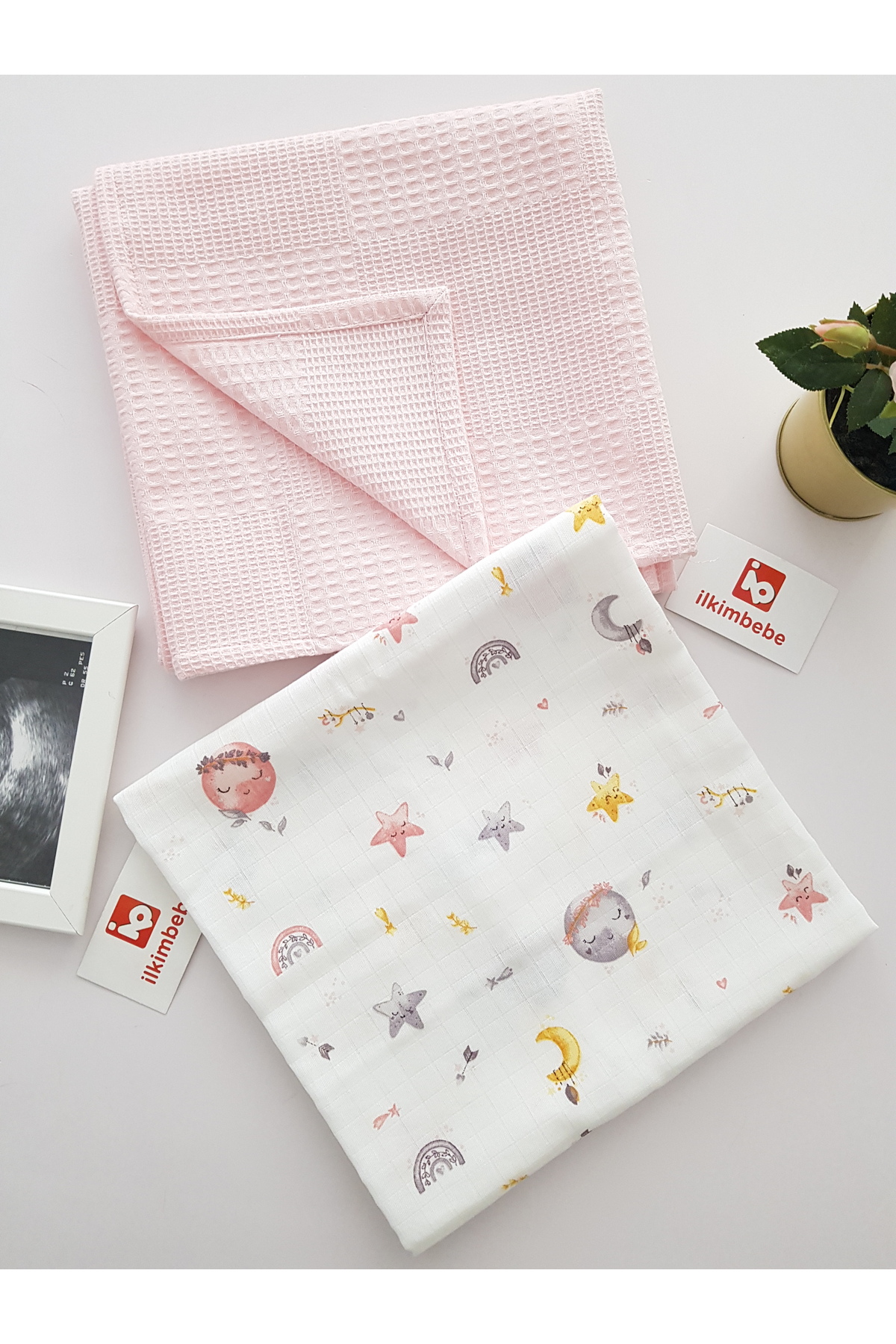 ib ilkimbebe Dolunay Müslin Pike 2li Bebek Battaniye fotoğrafı 2 (önizleme)