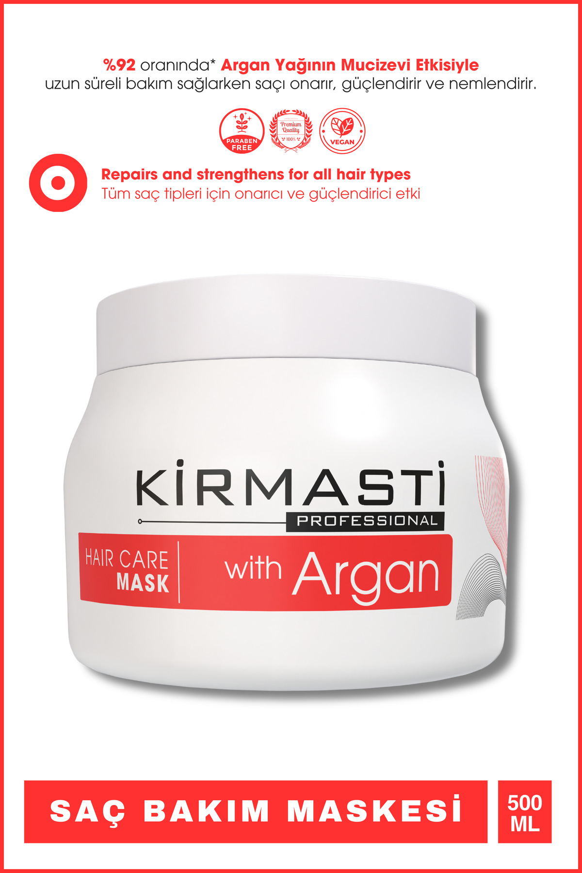 Kırmastı Kuru ve Kırılgan Saçlar için Argan Yağı Etkili Saç Bakım Maskesi 500ml ( Bukle Belirginleştirici ) — 8692498052078