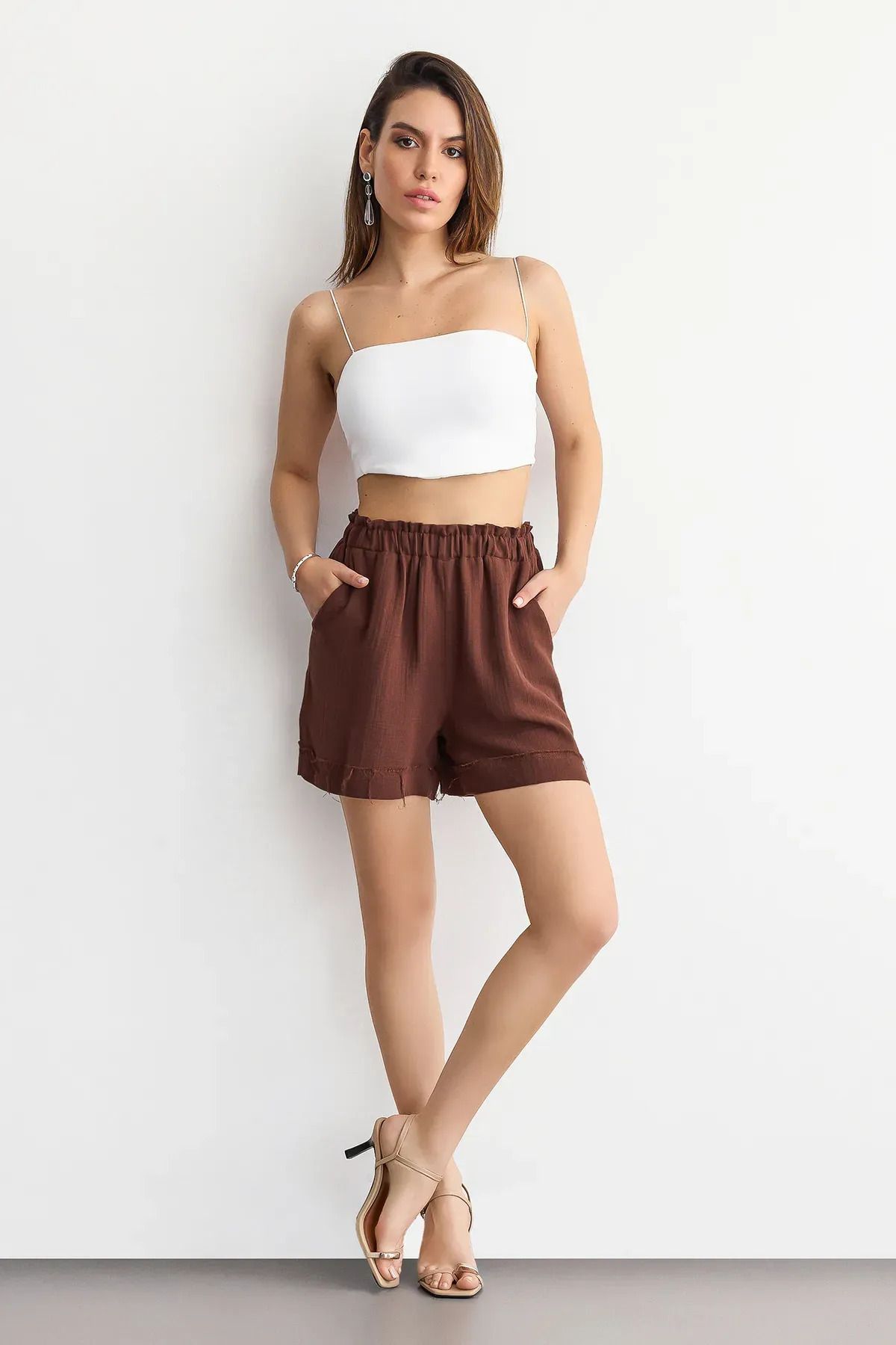 Hiccup-Muslin High and Elastic Waist Comfortable Cut Shorts 4