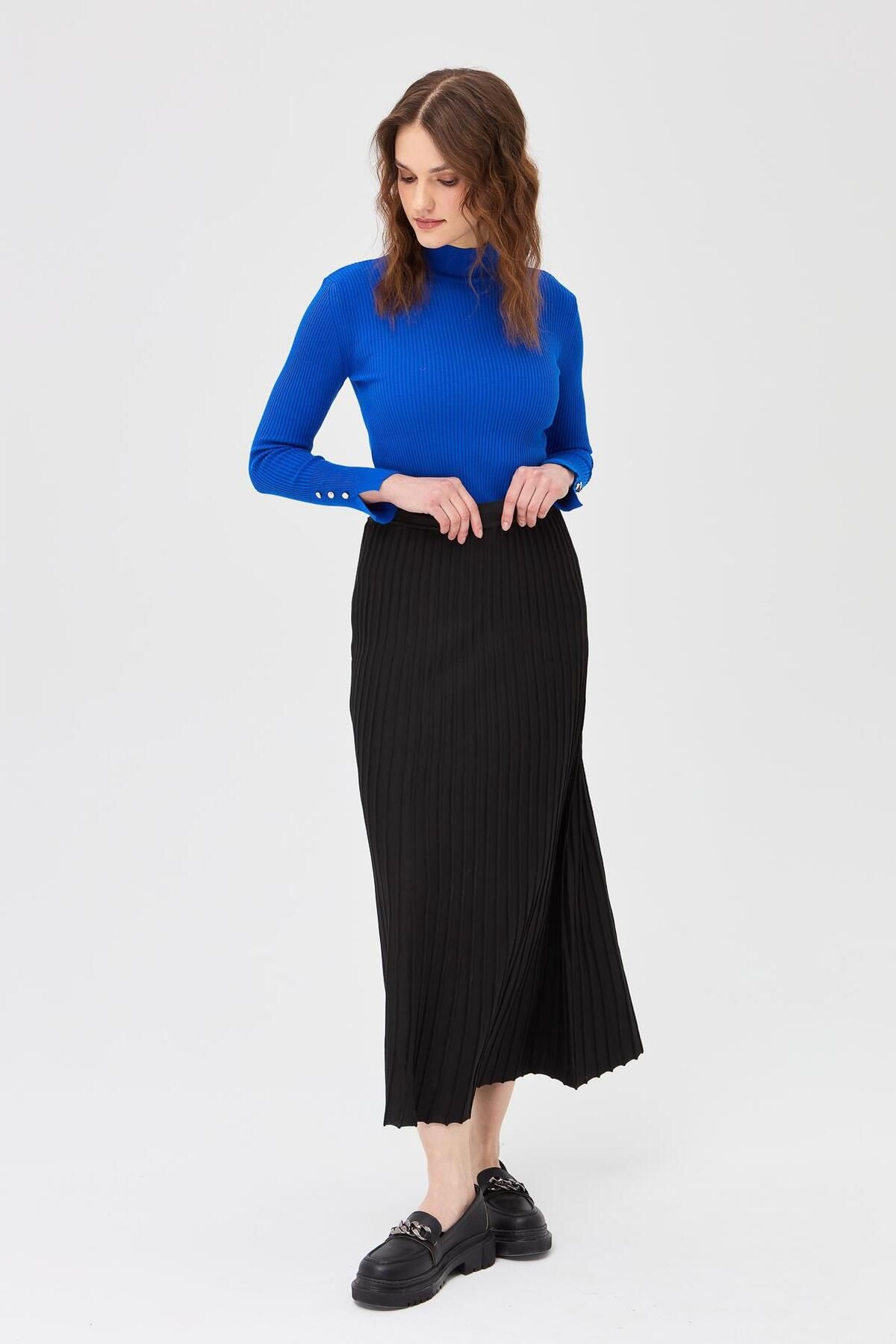 accort-Black Long Ribbed Knitwear Skirt 2