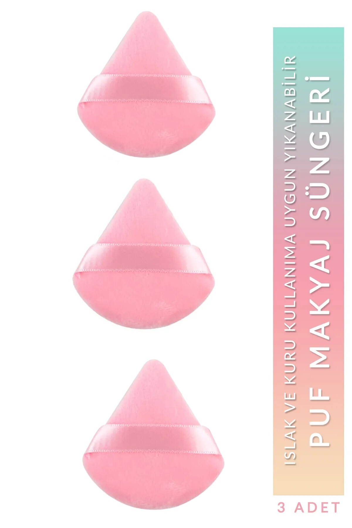 MUTENA 3'lü Tutmalı Kadife Makyaj Süngeri (Yıkanabilir) Pudra Fondöten BB Krem Uygulama Süngeri 3 Adet