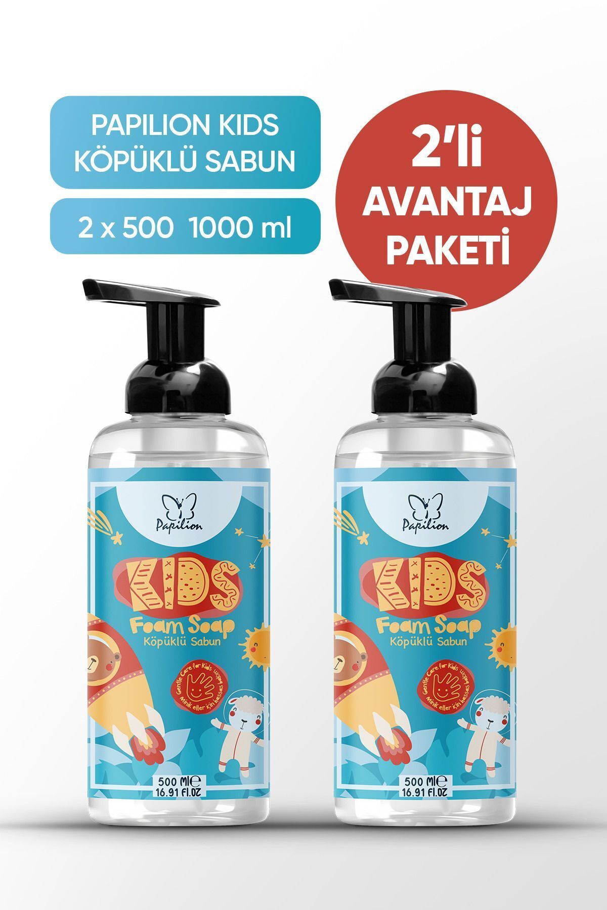 Papilion Kids Mavi Macera Köpük Sabun Çocuklara Özel 2x500 ml