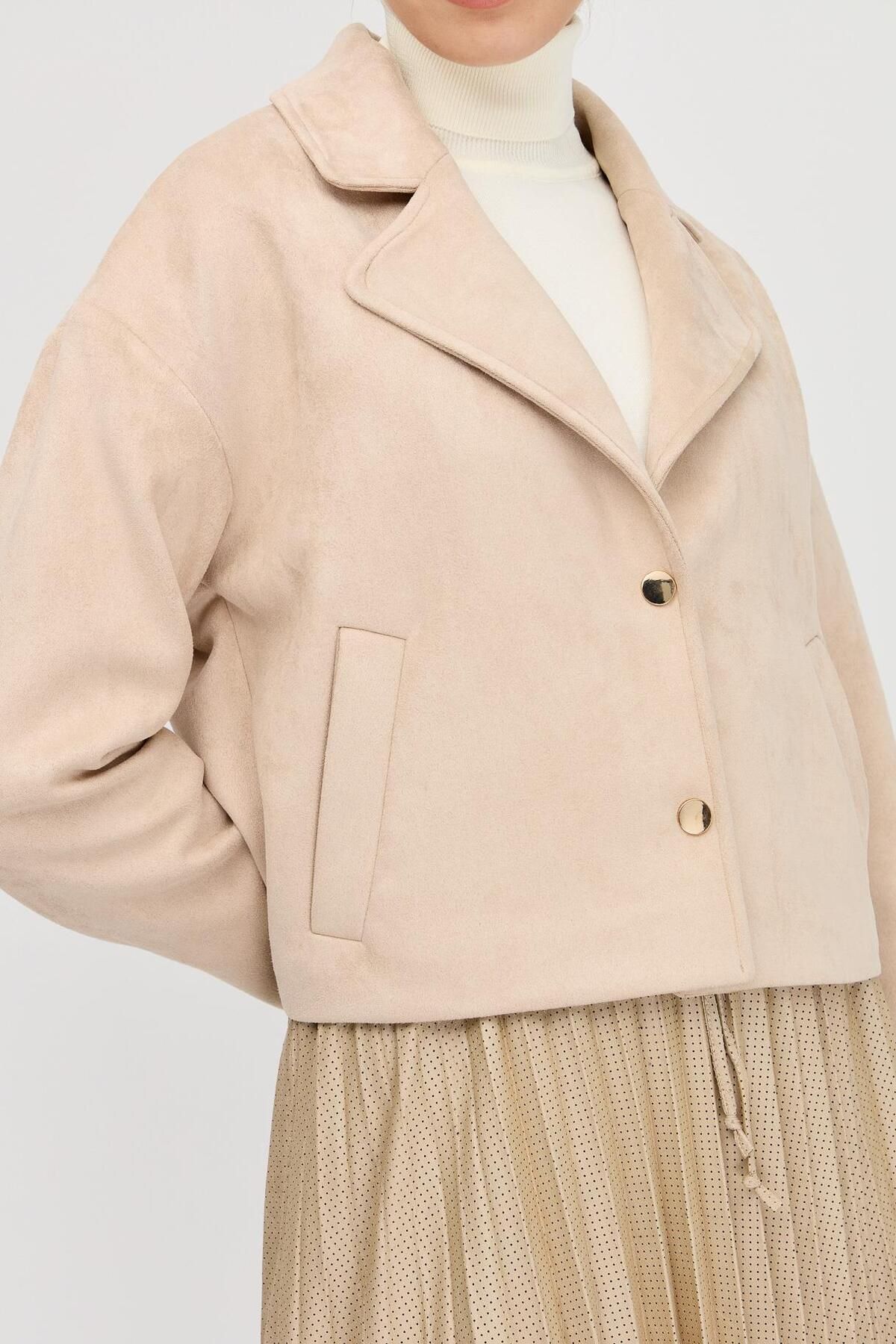 accort-Beige Suede Short Jacket 6