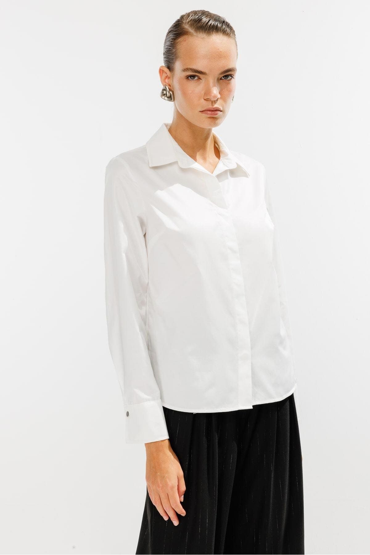 accort-Long Sleeve Hidden Button Shirt - Bone 6