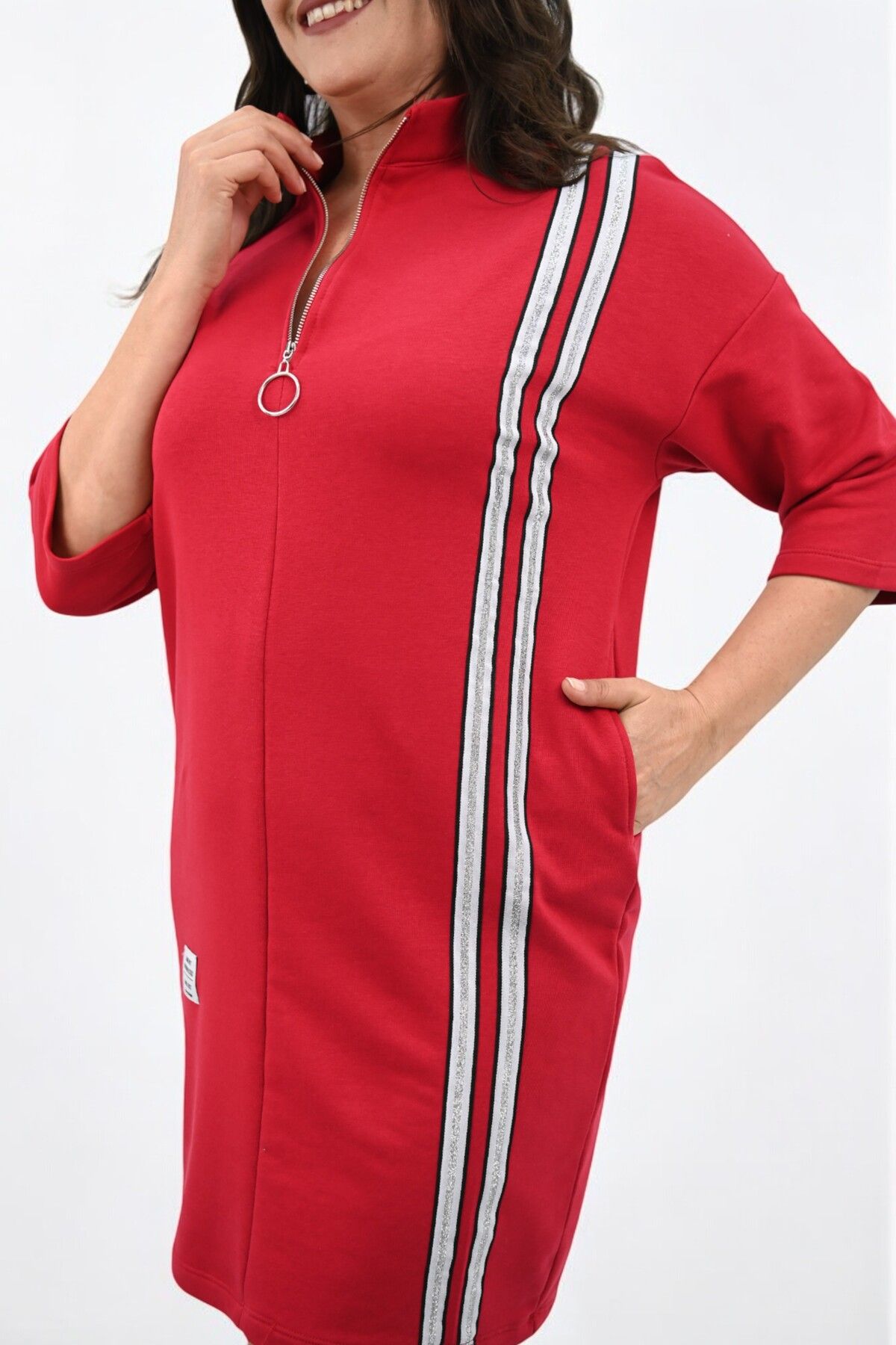 Koza Butik-Women's Large Size Half Zipper Stripe Detailed Sports Dress 5277-25 6