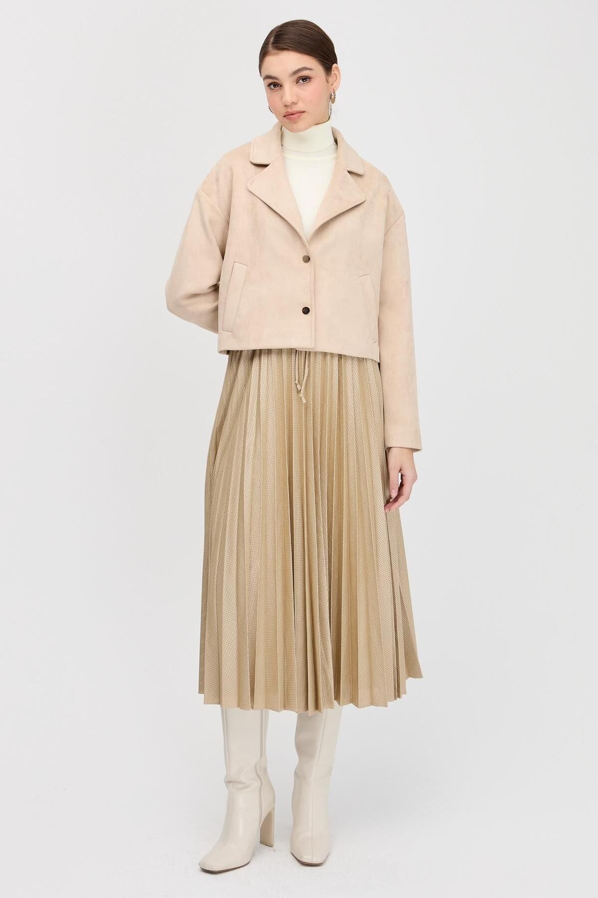 accort-Beige Suede Short Jacket 1