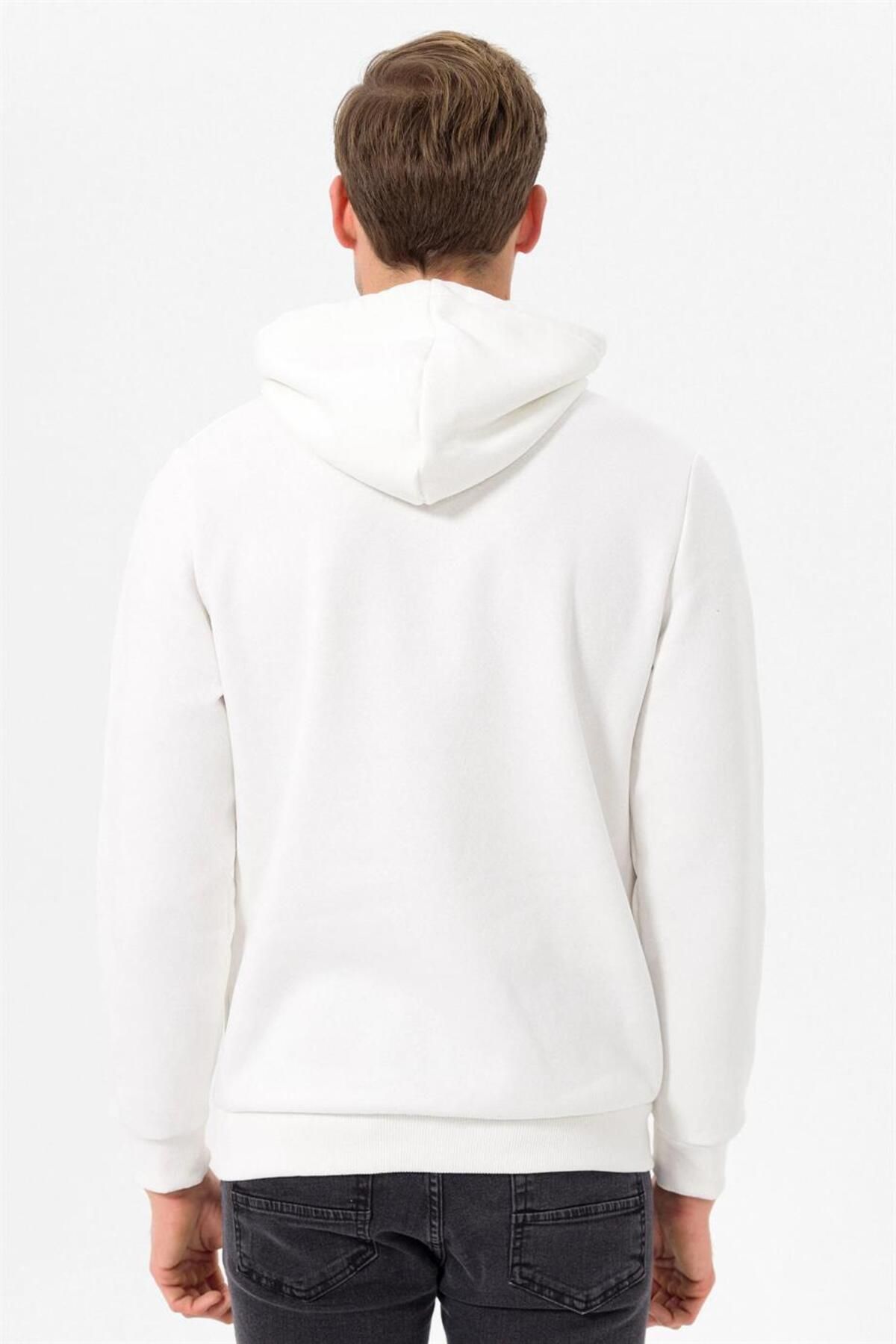 SÜVARİ-Süvari Hooded Collar Regular Fit Plain White Sweatshirt 2