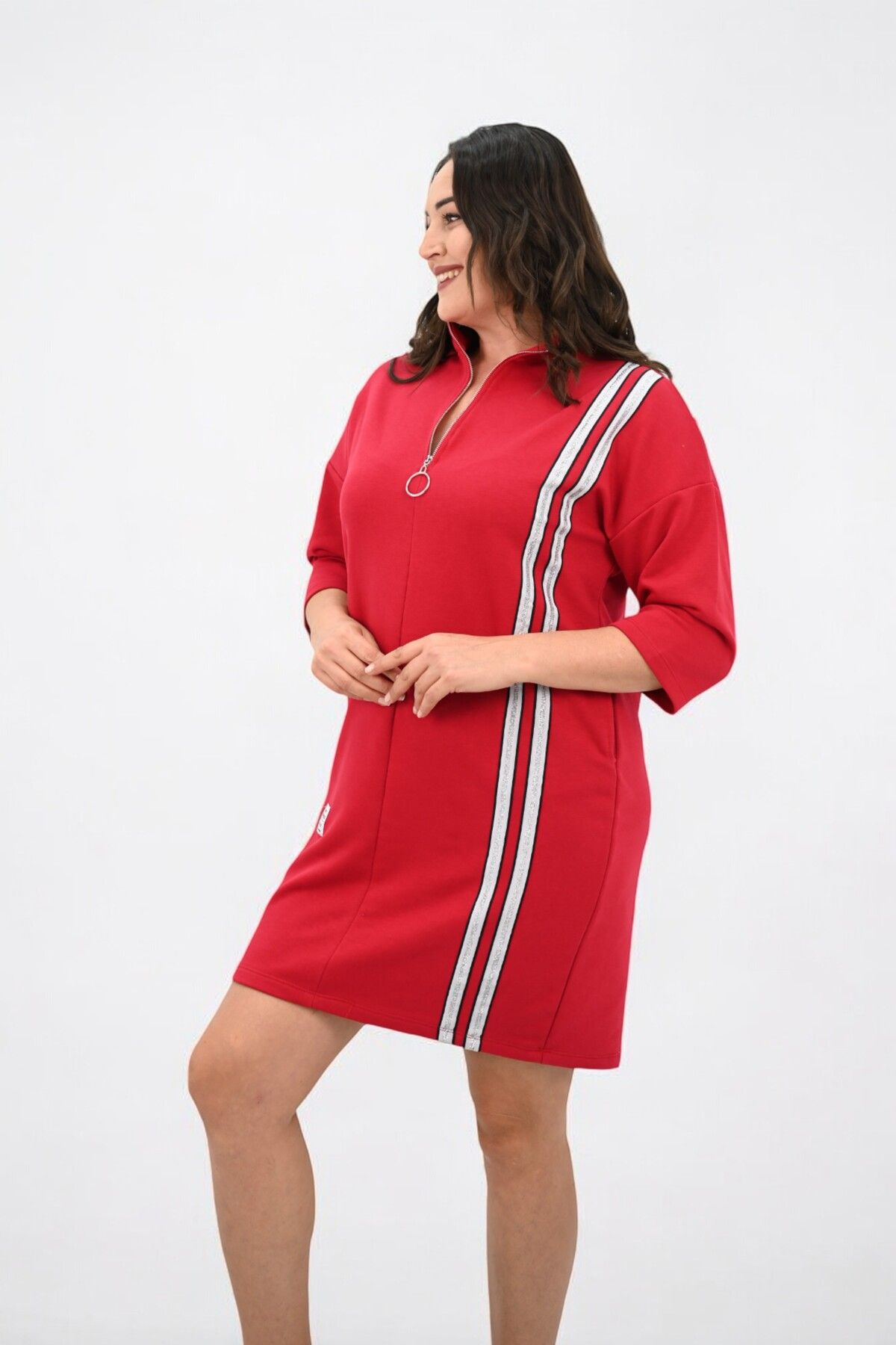 Koza Butik-Women's Large Size Half Zipper Stripe Detailed Sports Dress 5277-25 2