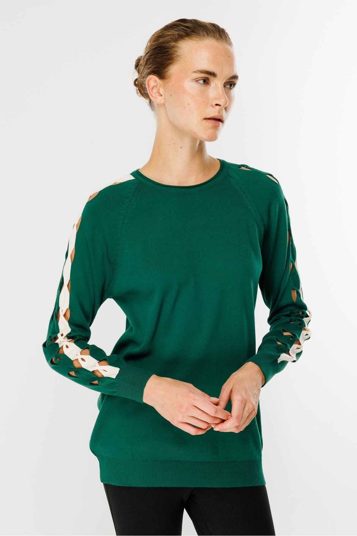 accort-Green Knitwear Sweater - Windowed Sleeves 5