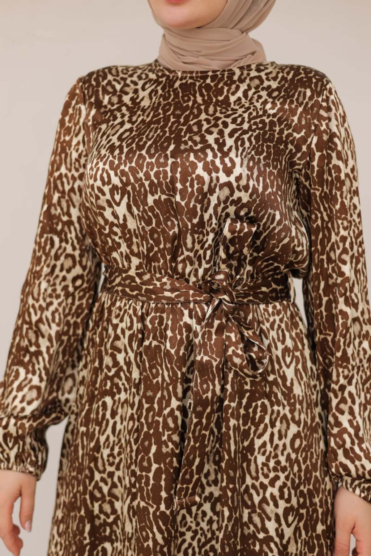 Armine-Armine Trend Leopard Print Waist Belt Dress Brown 24Kt904 7