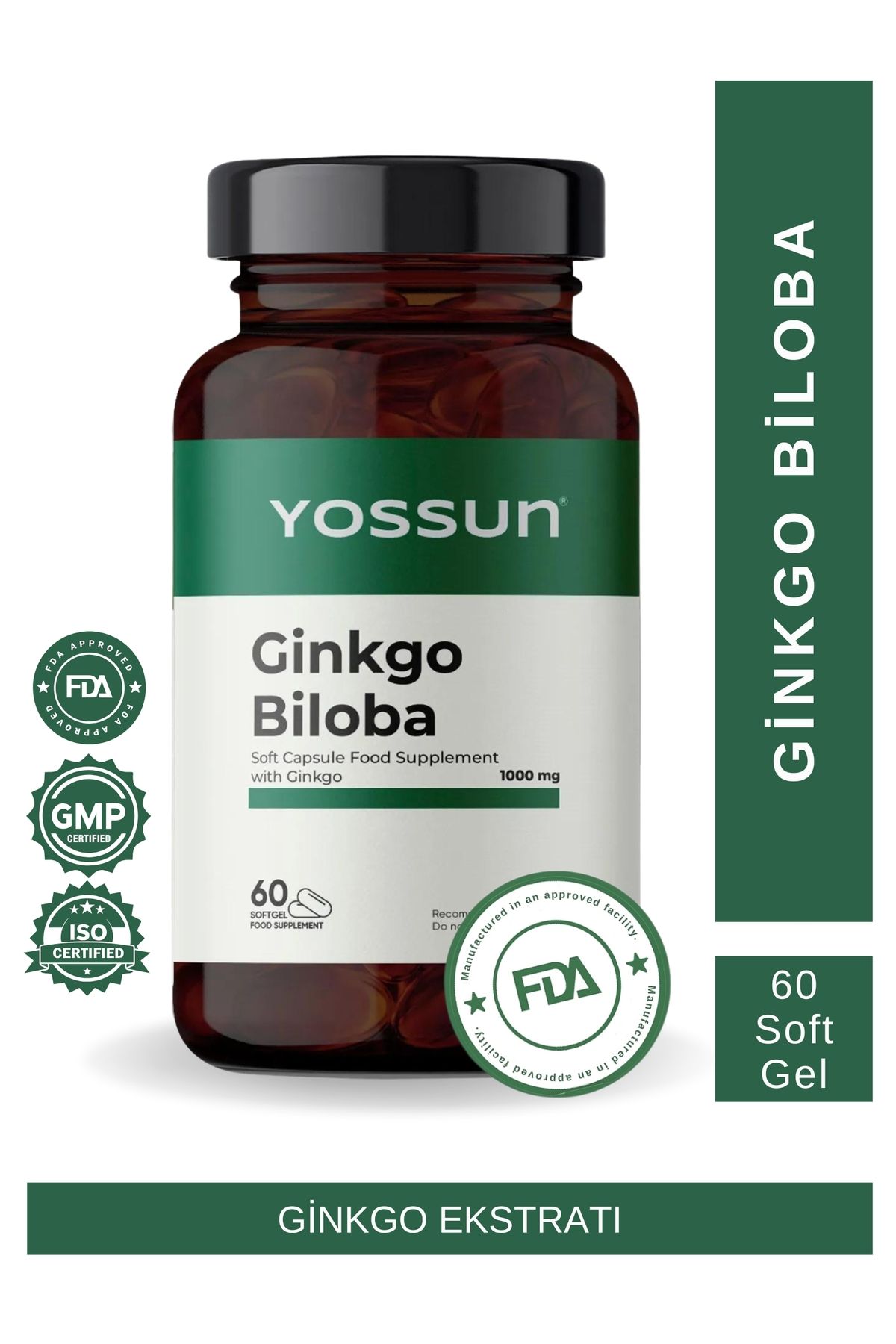 yossun GINKGO BILOBA Ginkgo İçeren Yumuşak Kapsül Takviye Edici Gıda