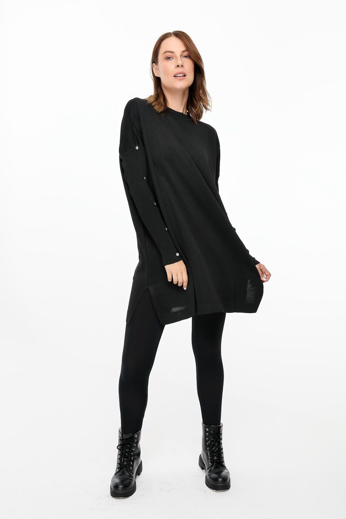 accort-Buttoned Sleeve Knitwear Tunic - Black 2