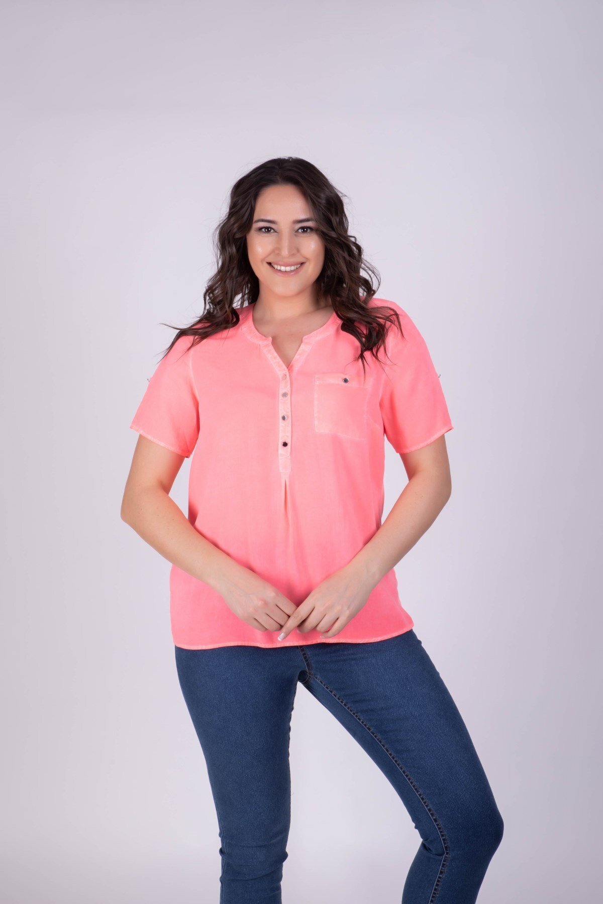MYLİNE-Open Collar Half Sleeve Blouse 1