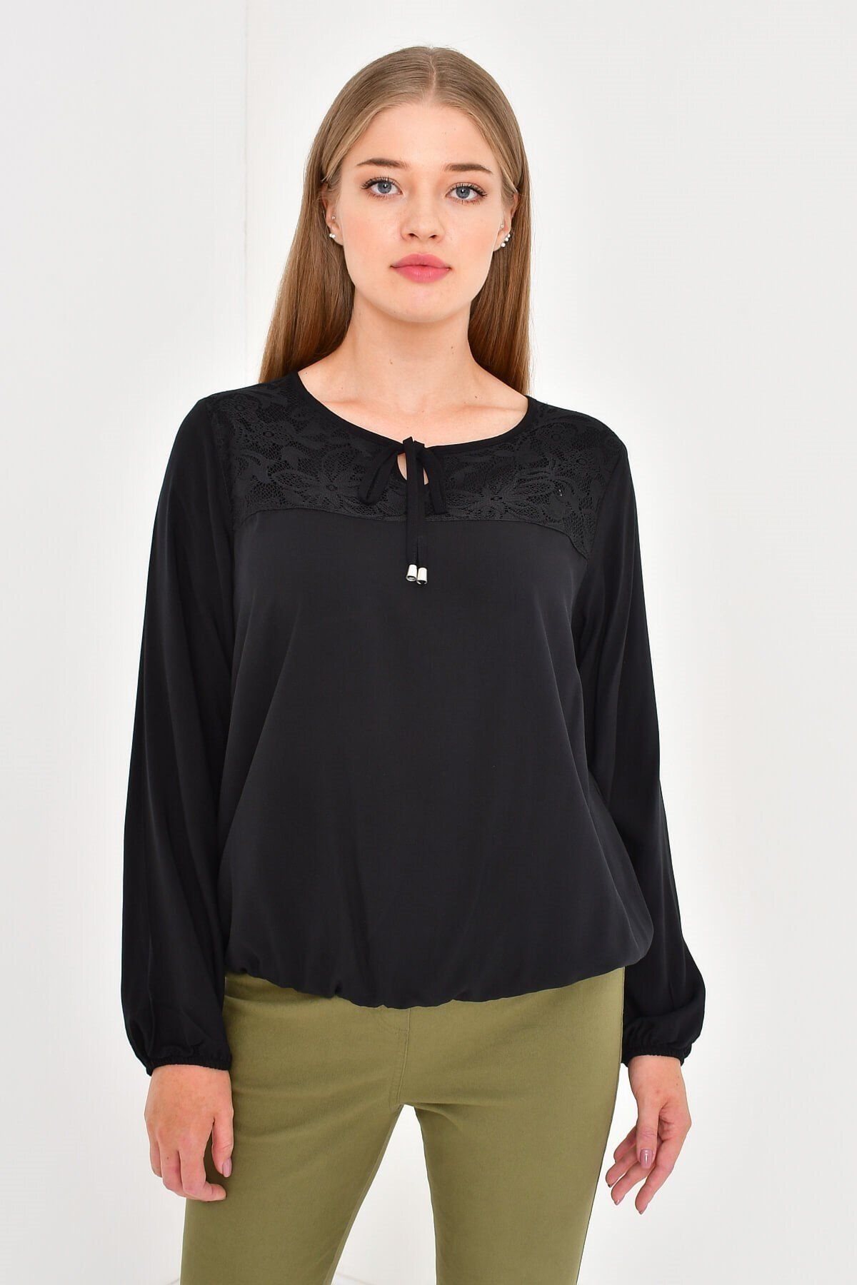 MYLİNE-Lace Blouse with Bow Front 1