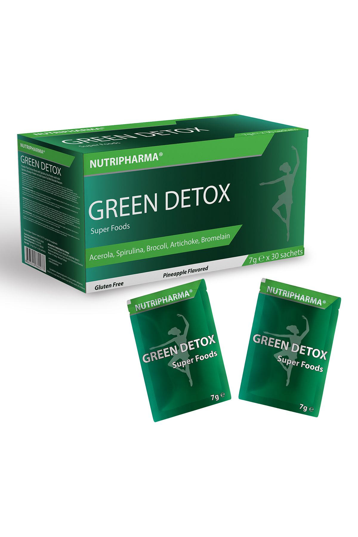 NUTRIPHARMA Green Detox Super Foods, Clean Green Blend Powder, Antioksidanlar Yeşil Sebzeler Içecek Tozu-30 Saşe