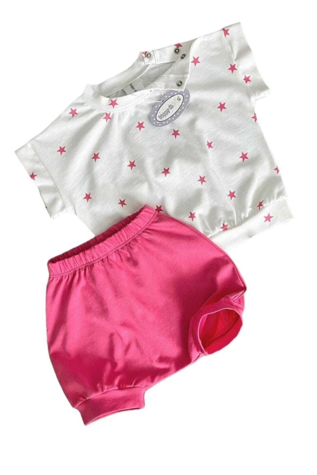 happy moon Bebek Giyim Kız Bebek Yazlık Ikili Takım Rahat Geniş Kalıp Üst Tshirt Şort %100 Pamuk fotoğrafı 7 (önizleme)