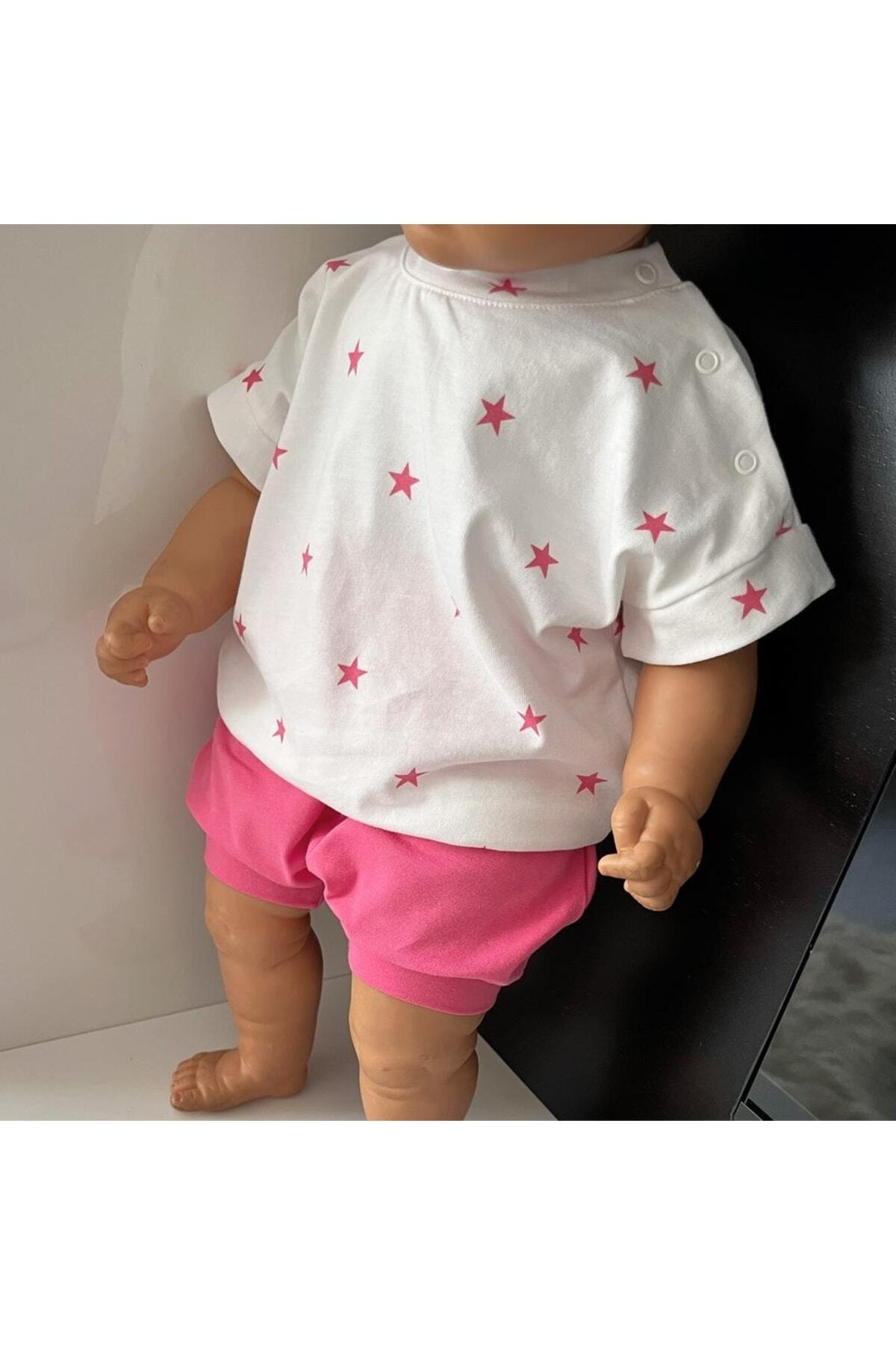 happy moon Bebek Giyim Kız Bebek Yazlık Ikili Takım Rahat Geniş Kalıp Üst Tshirt Şort %100 Pamuk fotoğrafı 6 (önizleme)