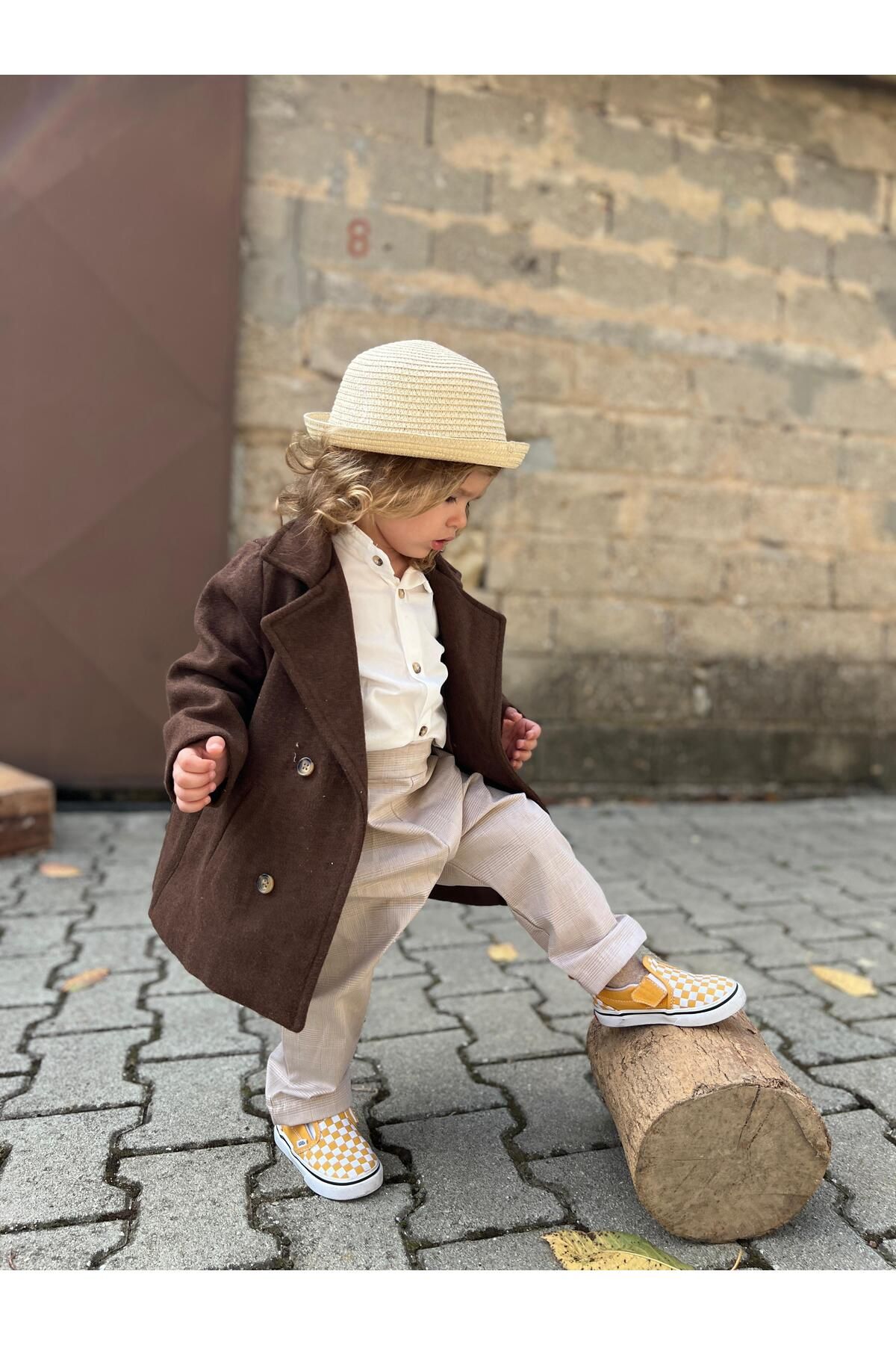 favorimkids-Brown Stamped Baby Kids Coat 1