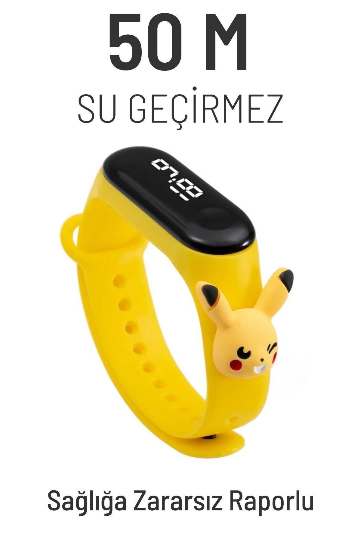 DZC KUZENLER AVM Pokemon Pikachu Figürlü Led Dokunmatik Ekranlı Su Geçirmez Dijital Çocuk Kol Saati (SARI)