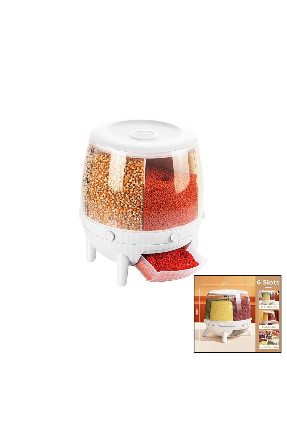 OEM 360 DERECE DÖNEBİLEN GIDA ORGANİZERİ 6 BÖLMELİ - 6KG. OTOMATİK DÜĞME MUSLUK (5024)