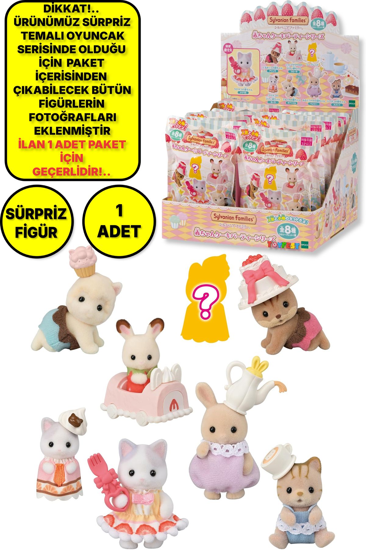 TOYFEST Sylvanian Families Bebek Minifigür Pasta Partisi Serisi Sürpriz Bebek - 1 ADET