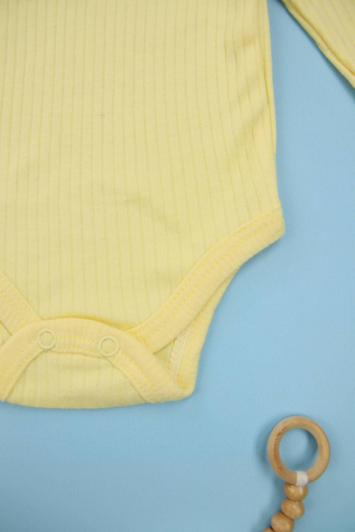 Lindakids-Twill 100% Cotton Long Sleeve Snap Fastener 3-Piece Yellow Baby Bodysuit 5