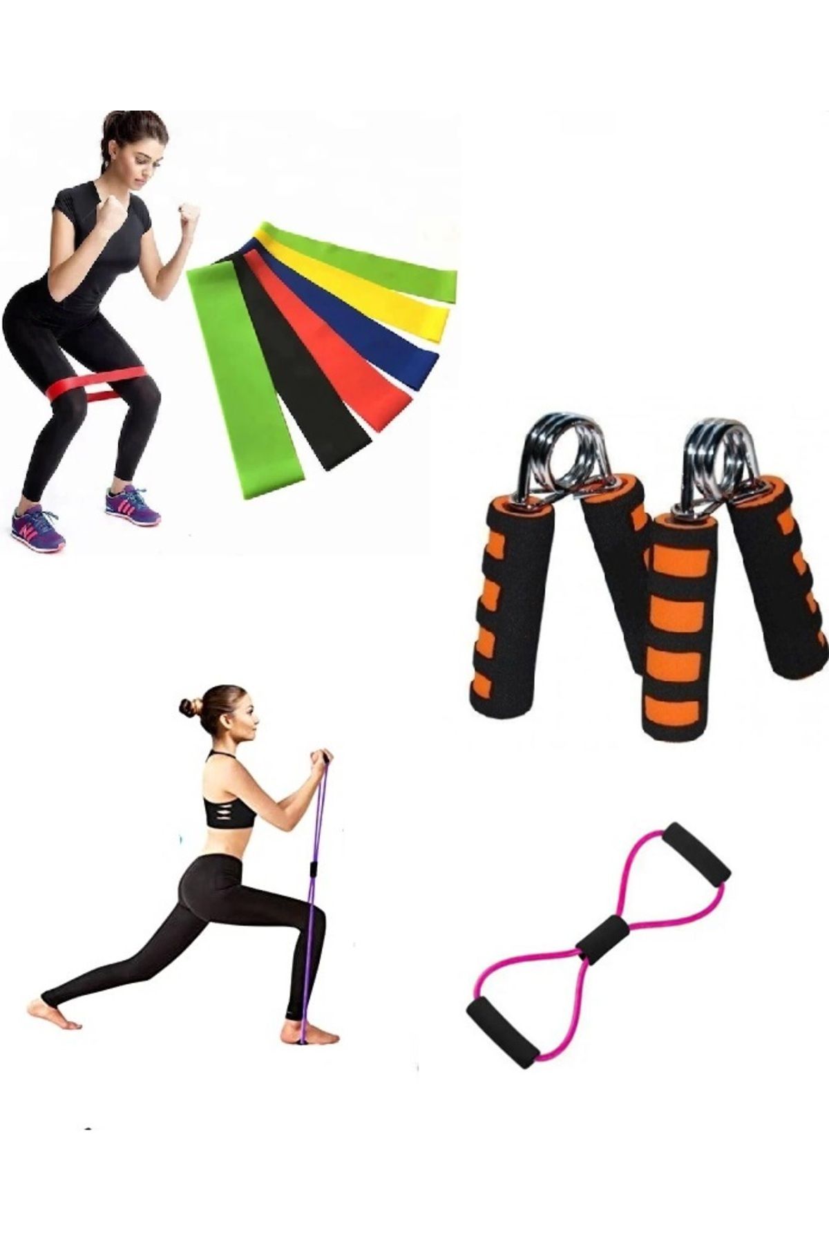 Scream 7 Li Spor Seti Kol Bilek Güçlendirici El Yayı 5 Li Pilates Bandı Vücut Şekillendirici Direnç Lastiği