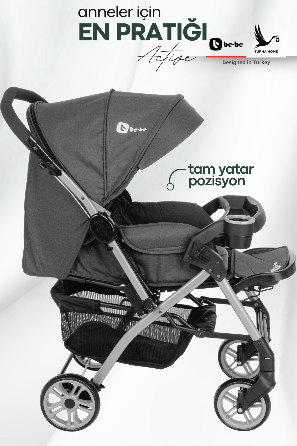 4 Baby Be-be Turnahome Active Çift Yönlü Tam Yatış Pozisyonlu Pratik Katlanır Mama Tablalı Bebek Arabası fotoğrafı 2 (önizleme)