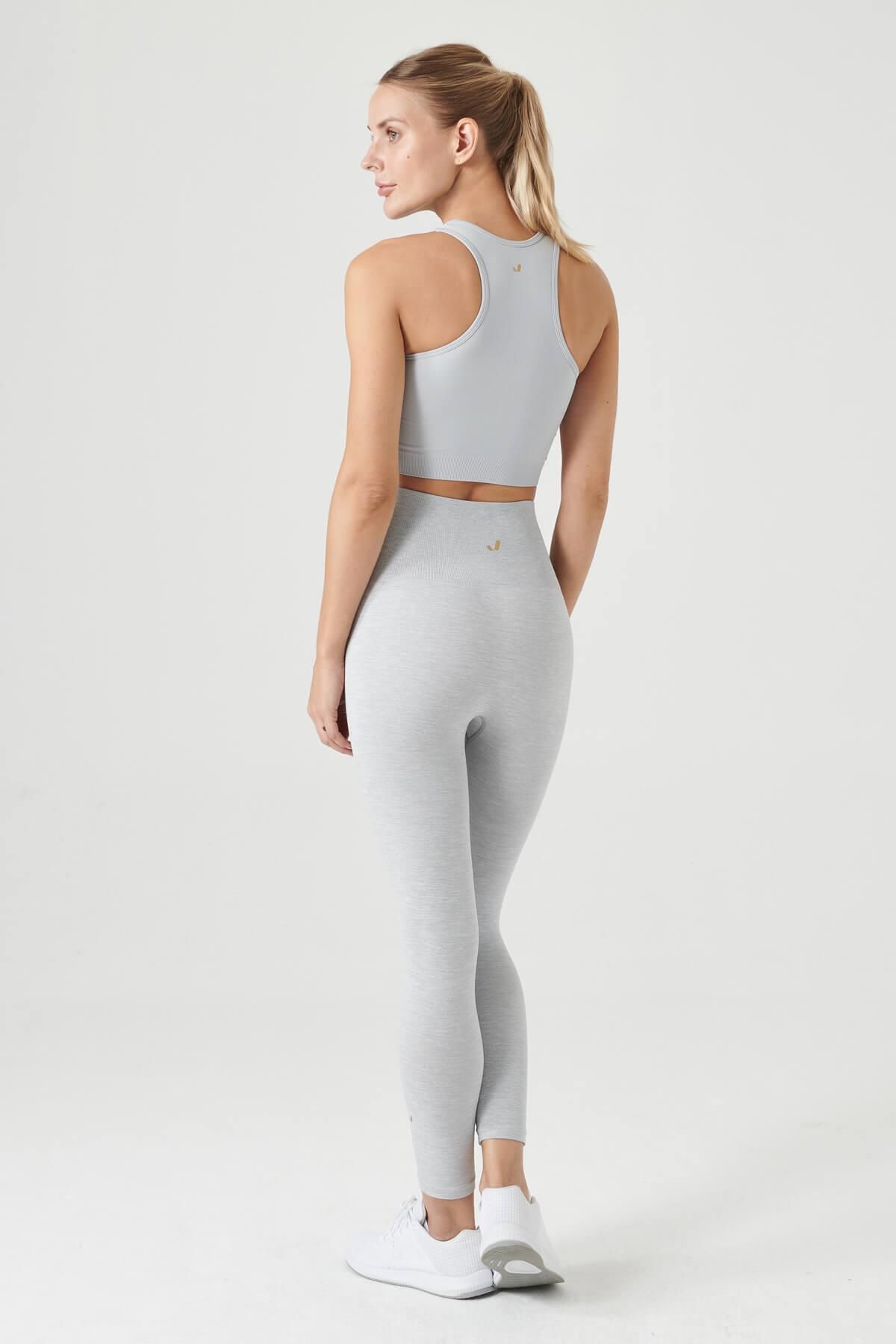 Jerf-Palmi Melange gemusterte Leggings mit hoher Taille, Grau 4
