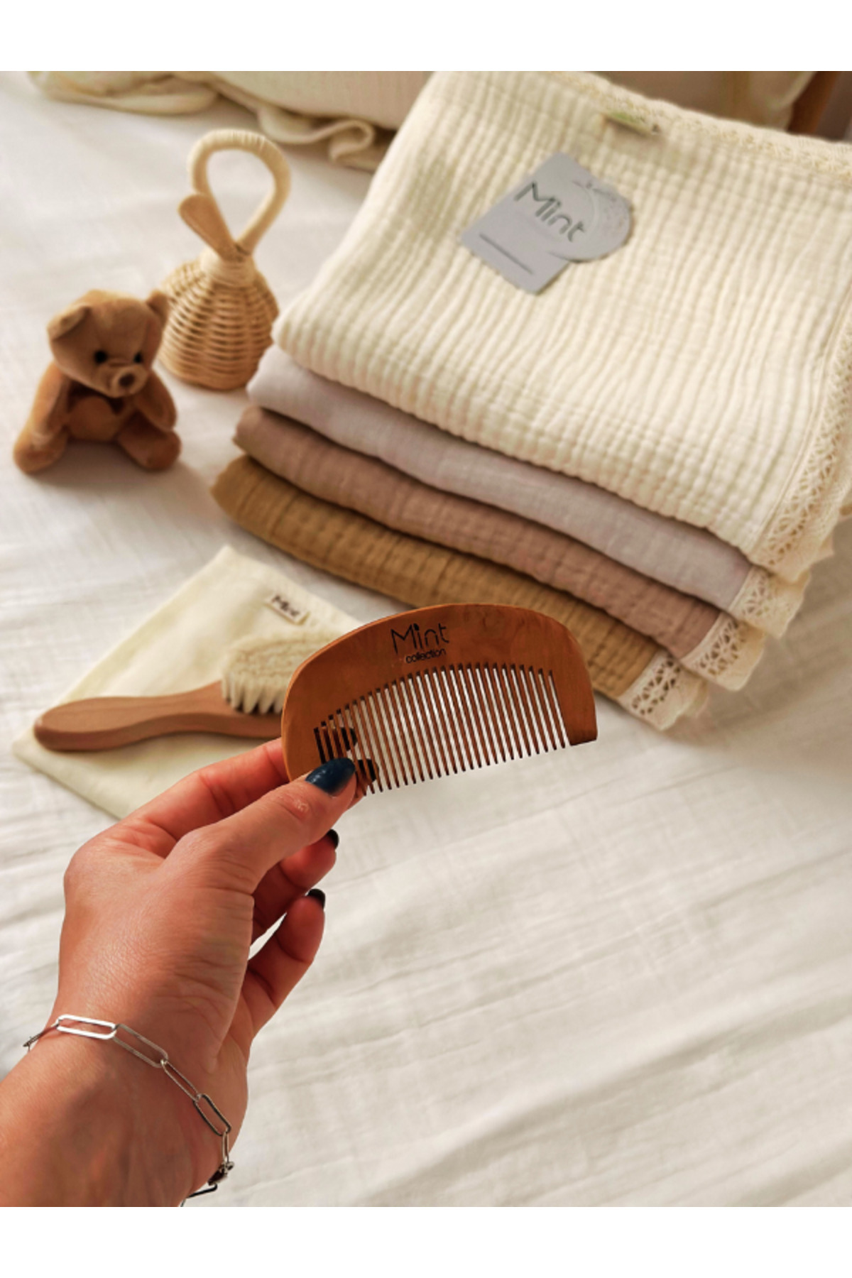 MİNT COLLECTİON-Goat Hair Baby Hair Brush and Comb Set Mint Collection 7