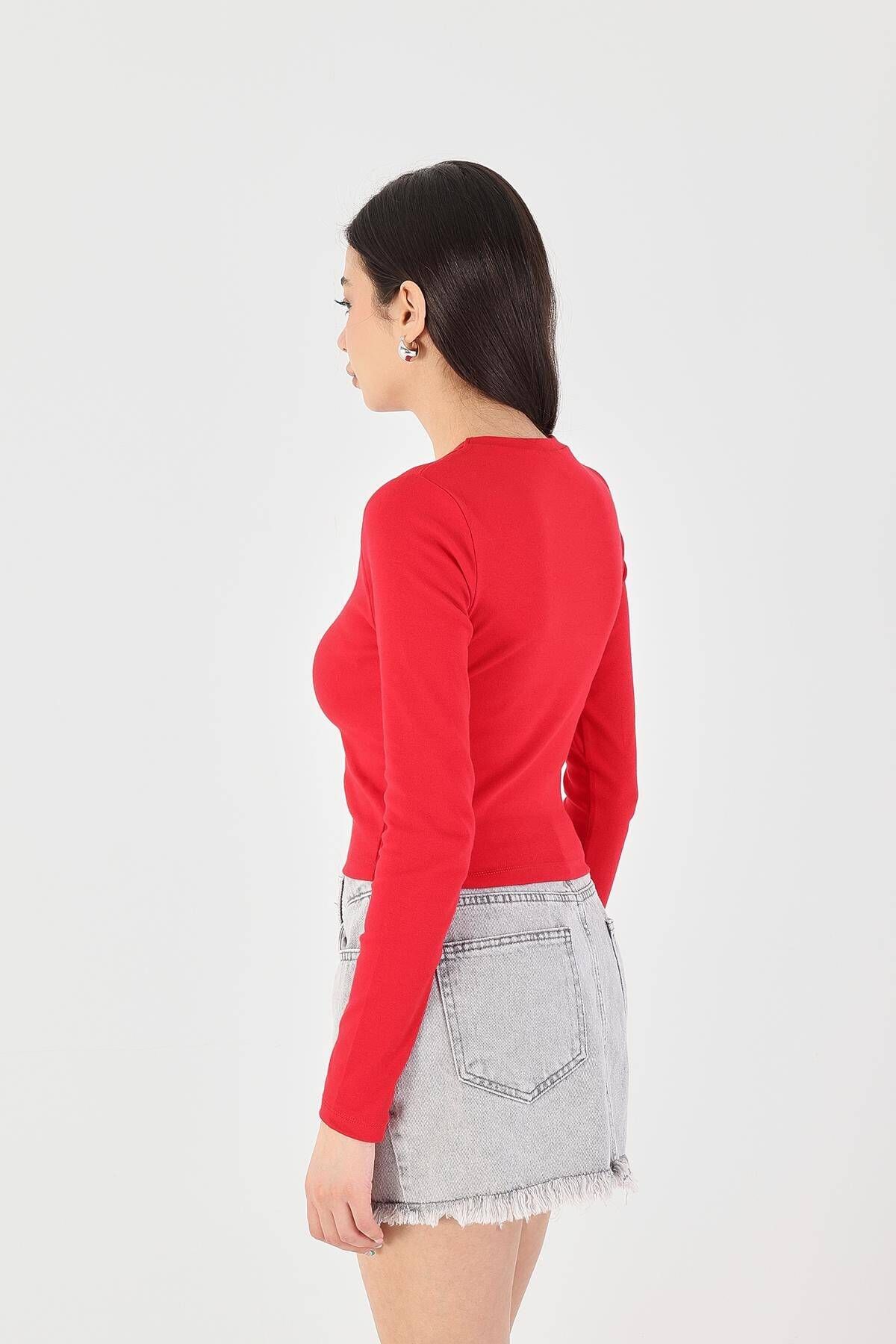 Addax-Crew Neck Basic Crop Blouse B15385-W8 5