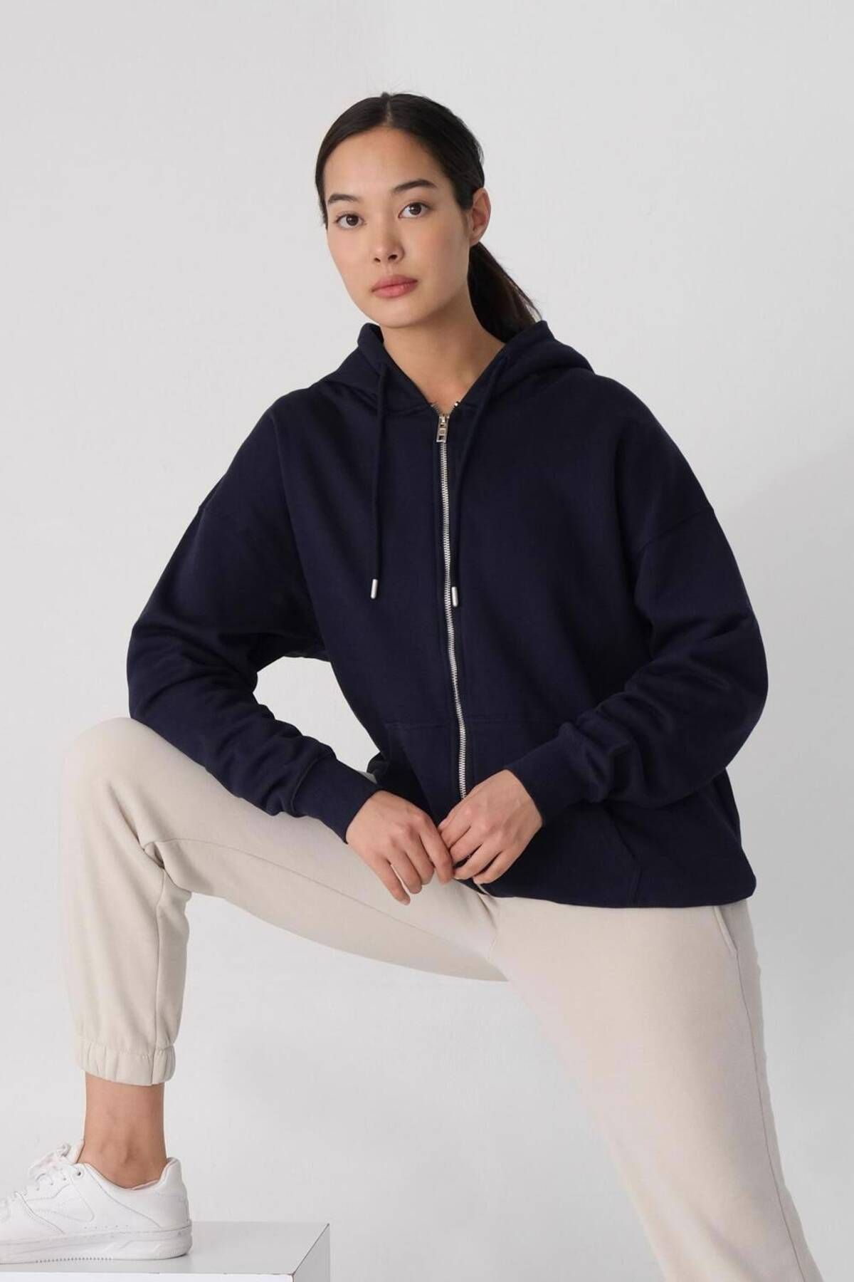 Addax Şardonlu Fermuarlı Oversize Sweatshirt H9476-g12v3