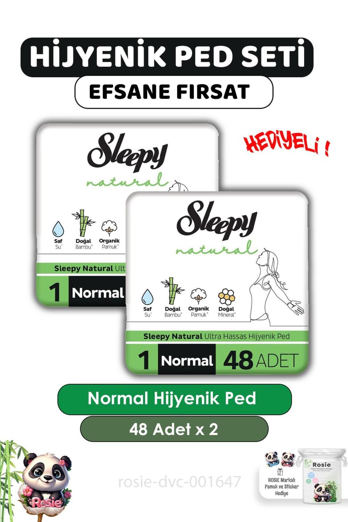 Sleepy Natural Ultra Hassas Hijyenik Ped Normal 96 Adet Ped ve ROSIE