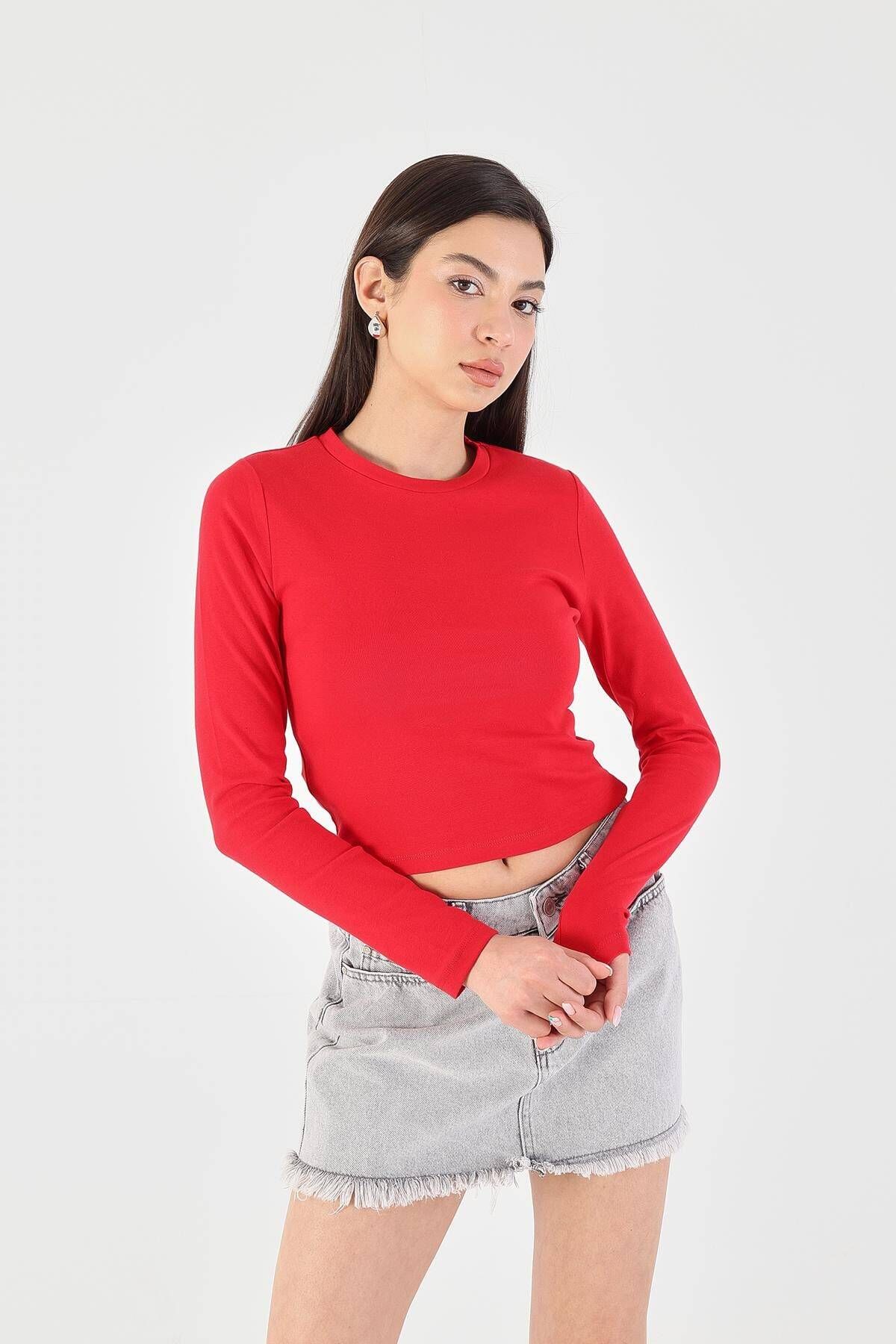 Addax-Crew Neck Basic Crop Blouse B15385-W8 1