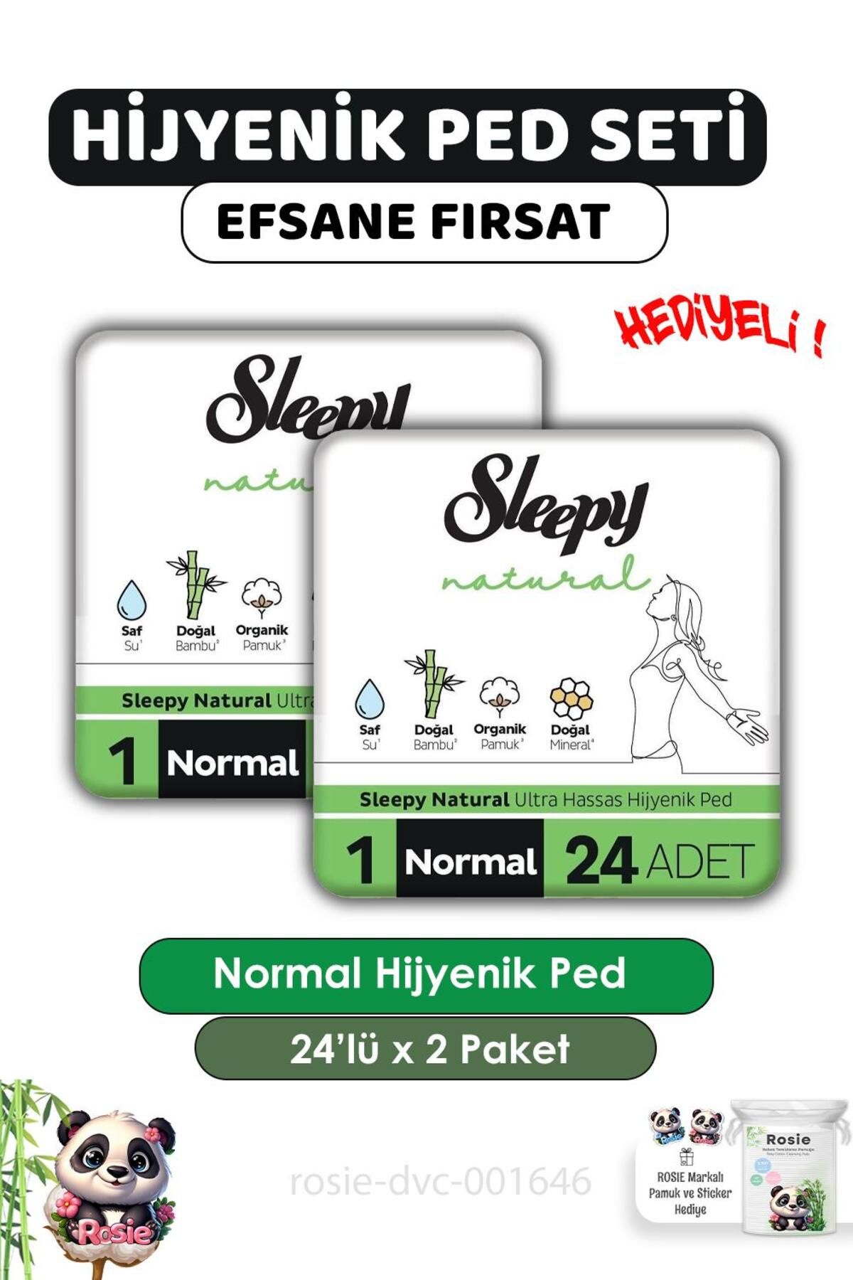 Sleepy Natural Süper Eko Normal Hijyenik Ped 24'lü X2 ve ROSIE