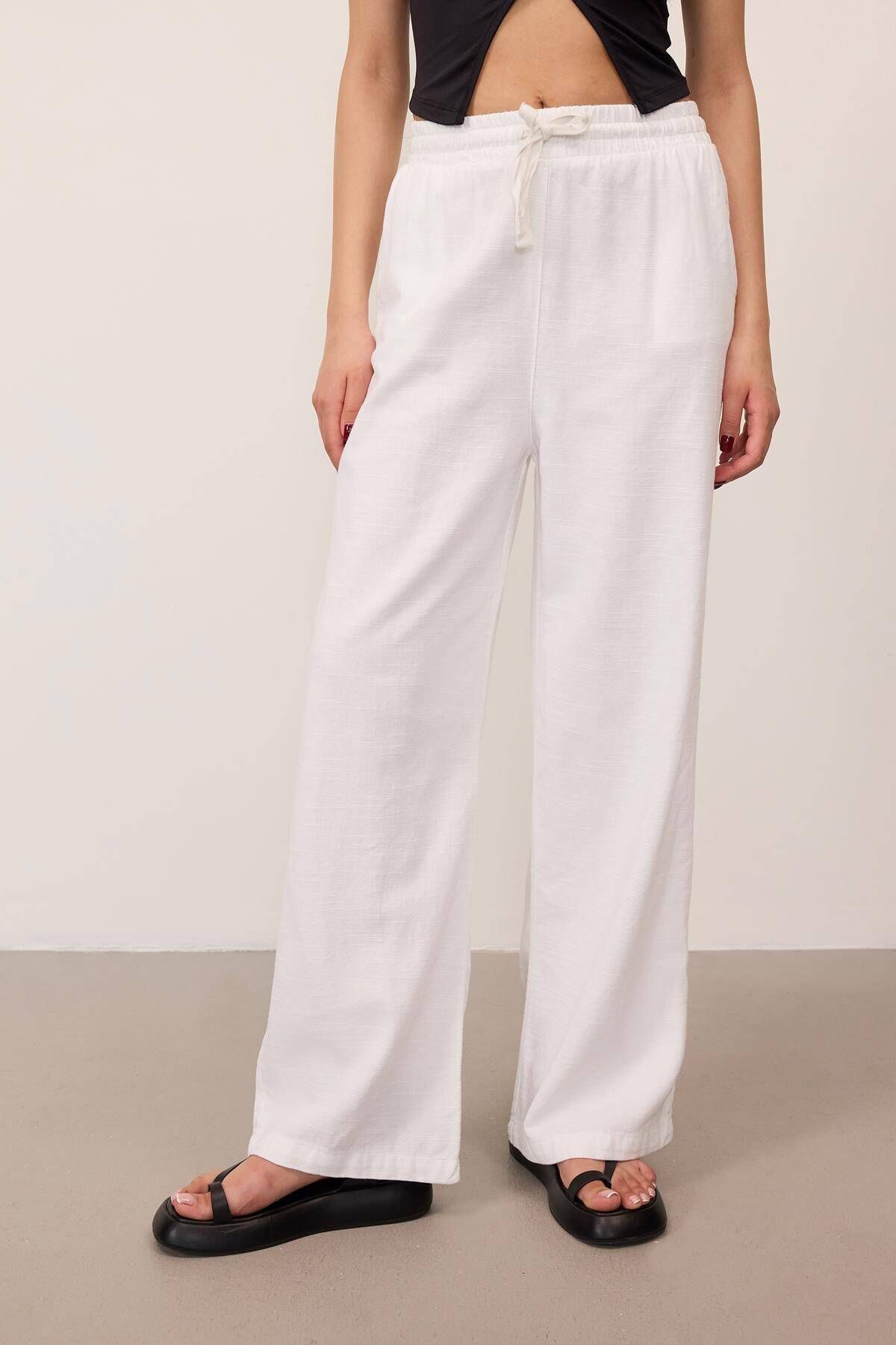 Addax-Lace-up Wide Leg Trousers - PN5118-PNC 2