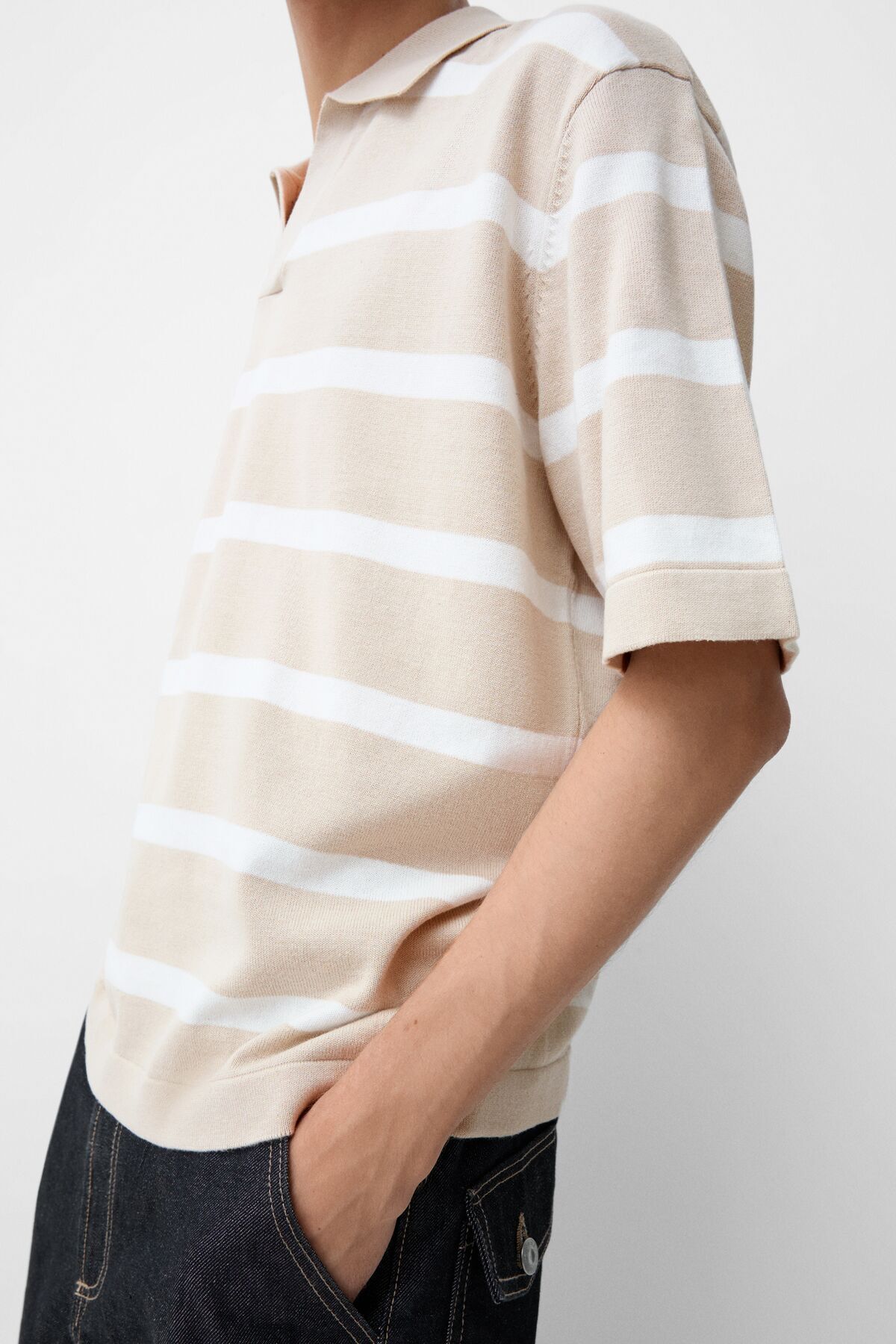 Bershka-Striped Texture Polo Collar T-Shirt 6