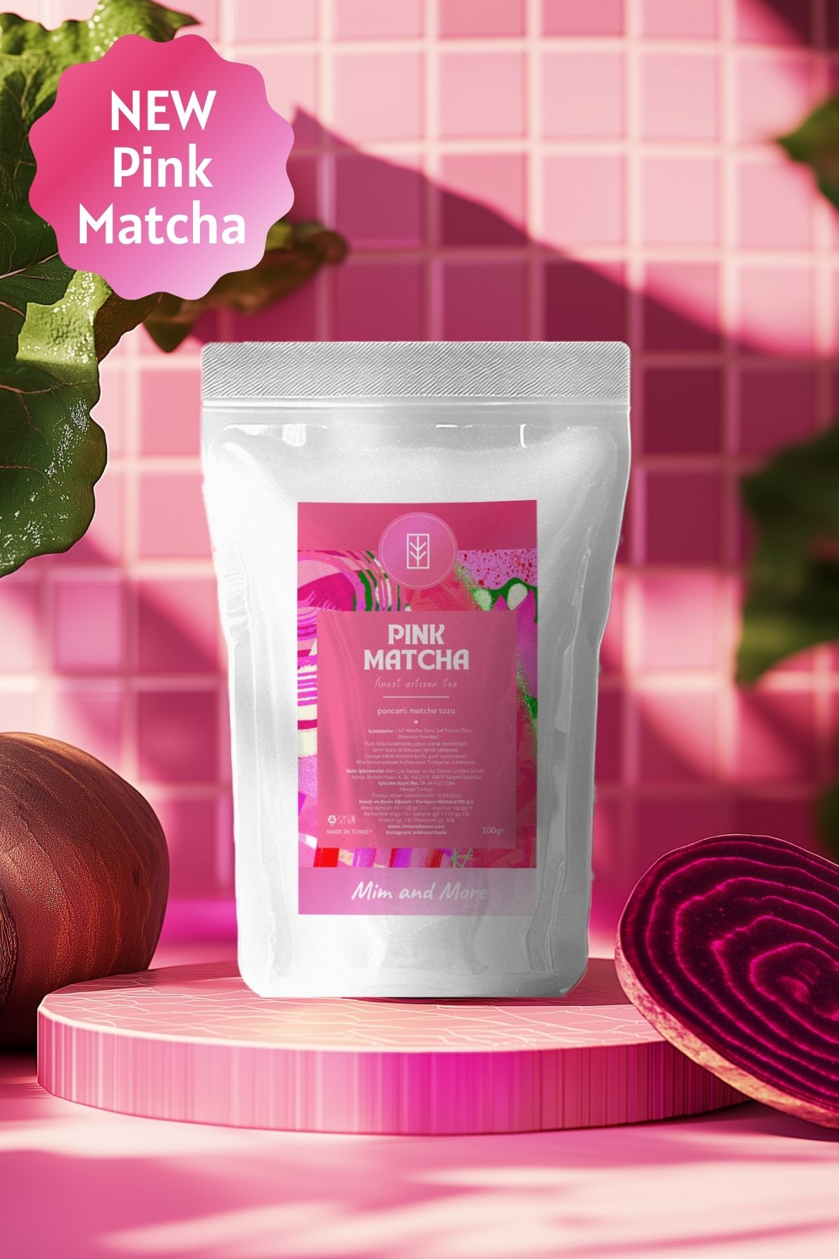 Mim and More Pink Matcha - Pembe Superfood Matcha Tozu, 100 gr