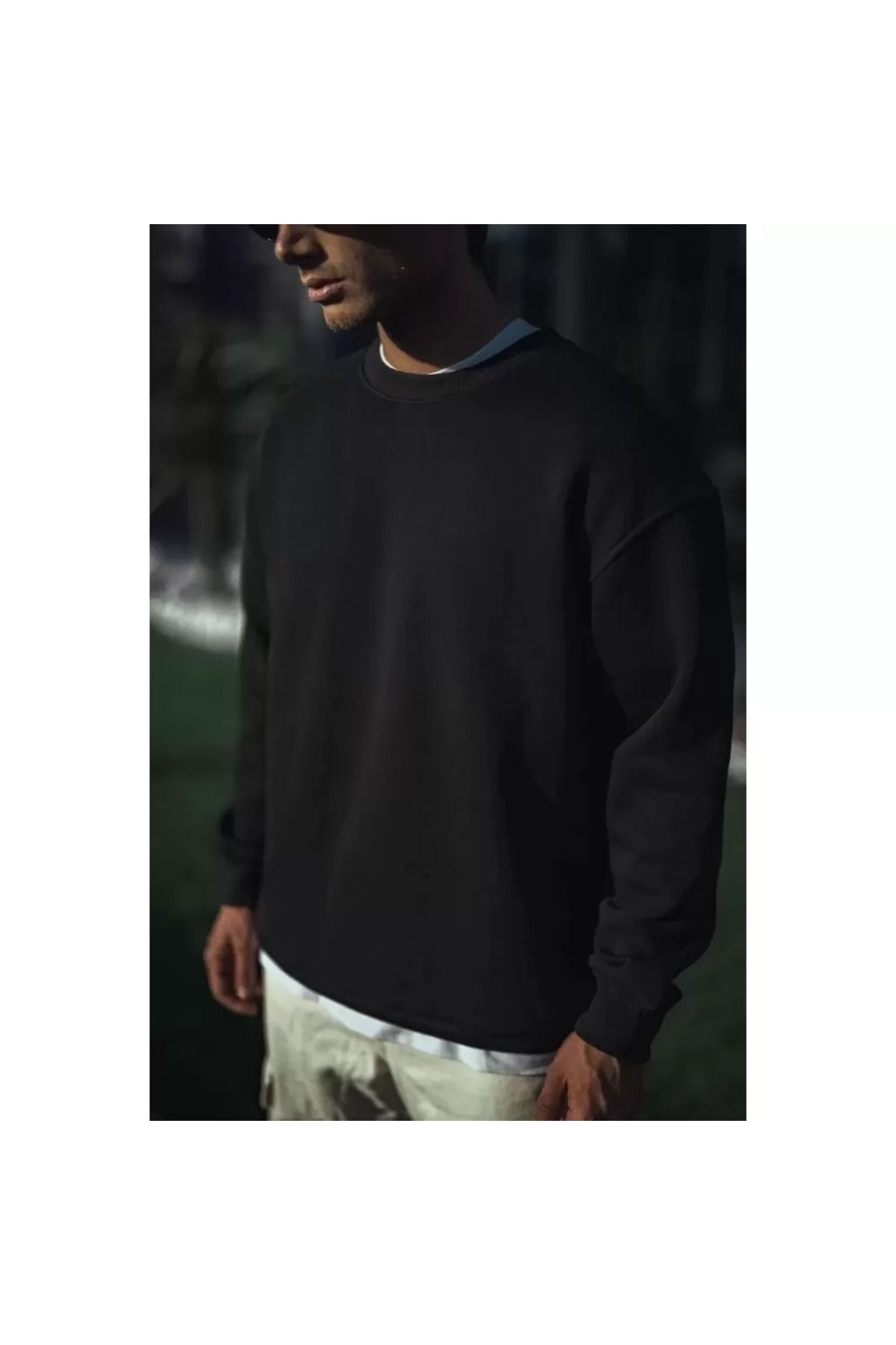 Bade Design Kışlık Bisiklet Yaka Üç İplik Basic SweatShirt - Siyah