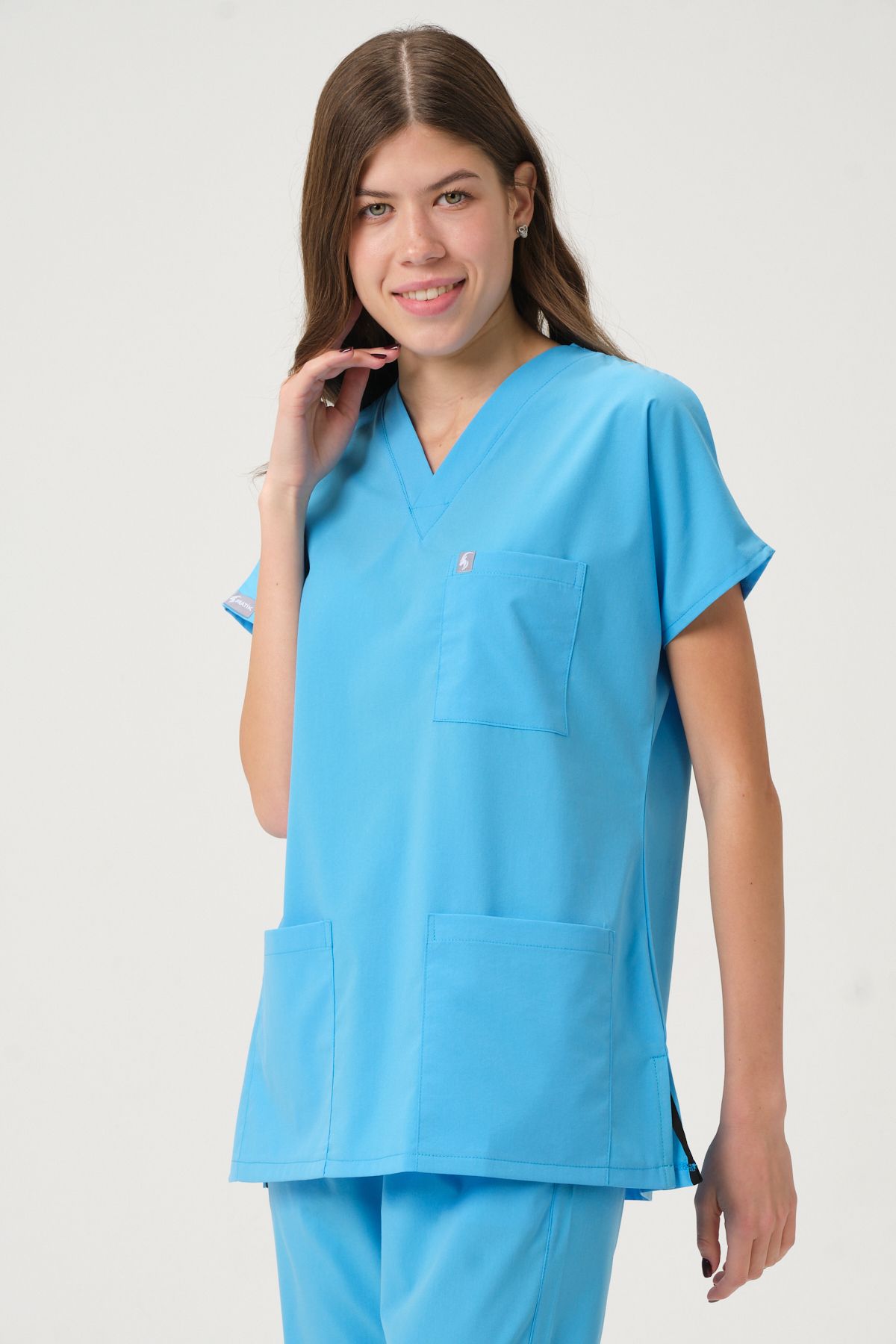 Pratik Medikal-Lycra Scrubs Baby Blue Bat Sleeve Doctor Nurse Jersey Suit 2