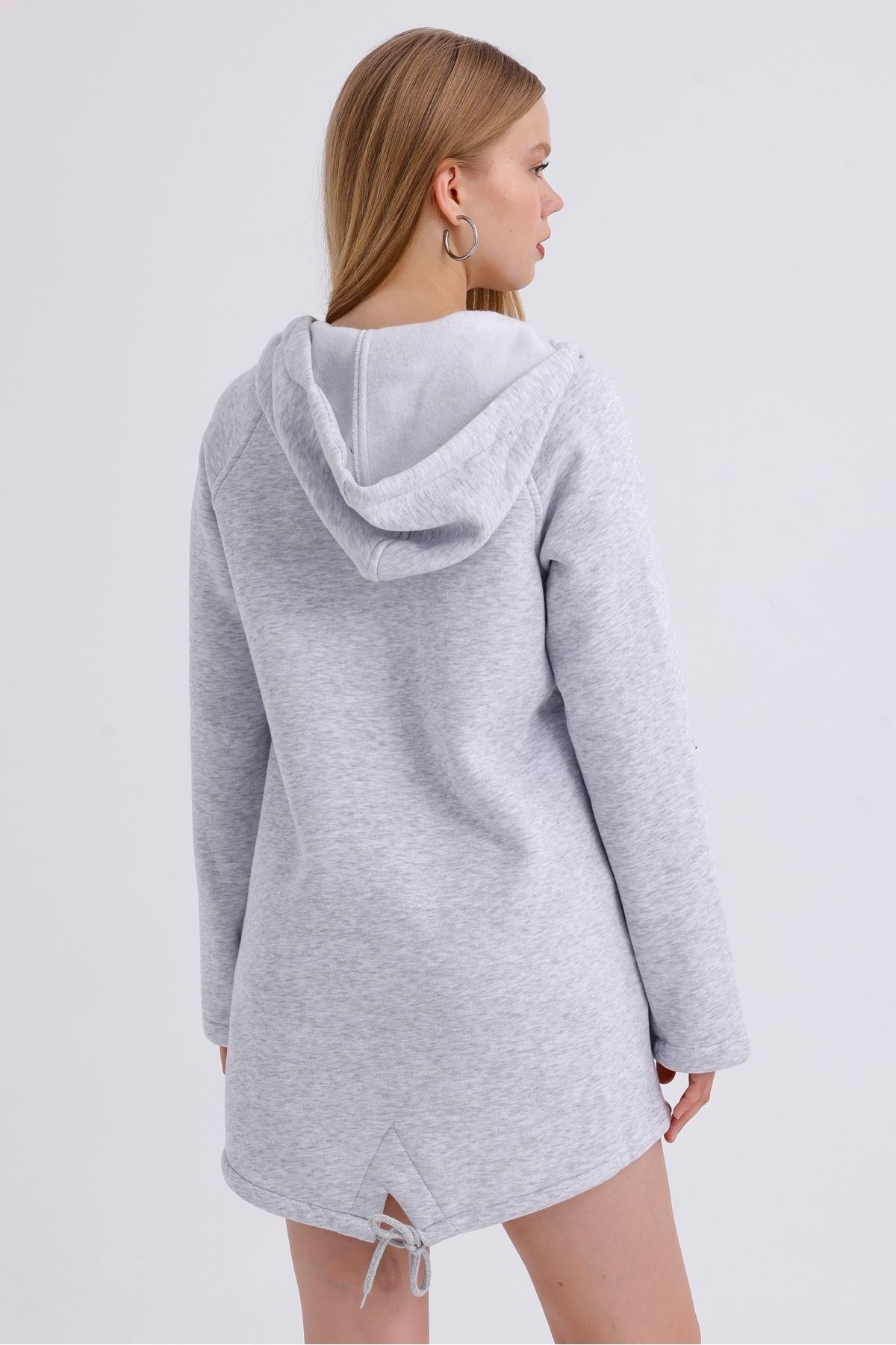 MD trend-Women's Hooded Zipper Closure Asymmetrical Fleece Inside Three Thread Oversize Sweatshirt 7