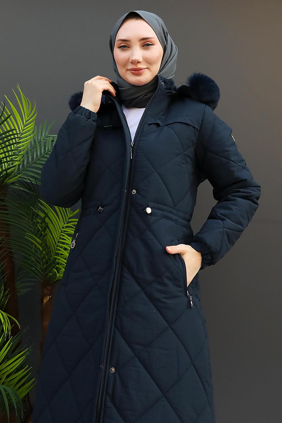 GİZ AGİYİM  Aysema Kürklü Şişme Mont Lacivert - Görsel 5