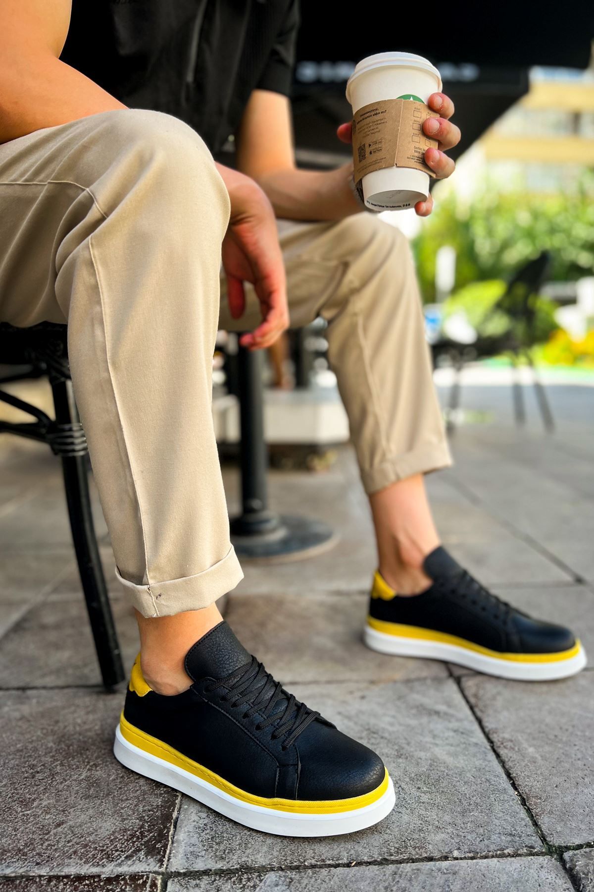 PİNK STAR CH979 Santoni GBT Spor Erkek Ayakkabı SIYAH/SARI
