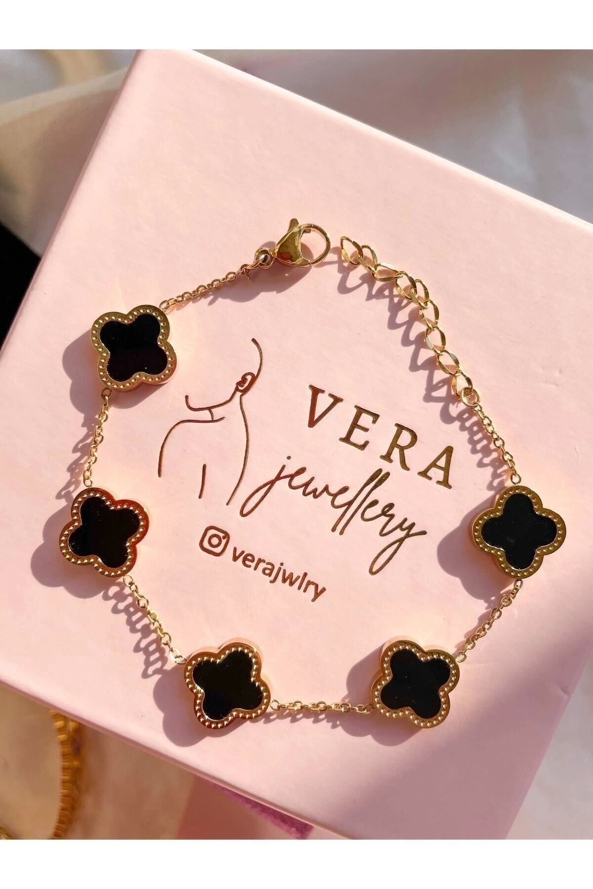 JEWELRY Vera Jewellery Siyah Yonca Çelik Bileklik