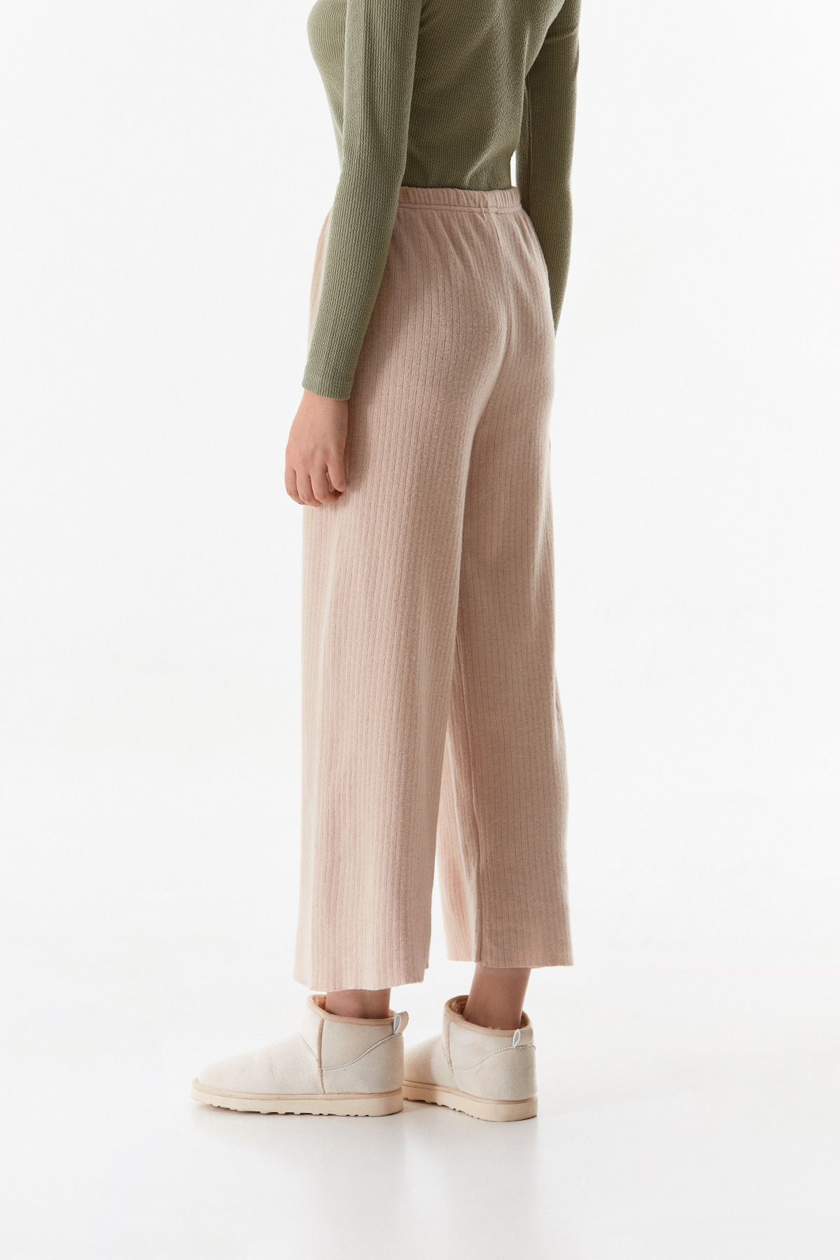 Fulla Moda-Corded Basic Trousers with Elastic Waist 5