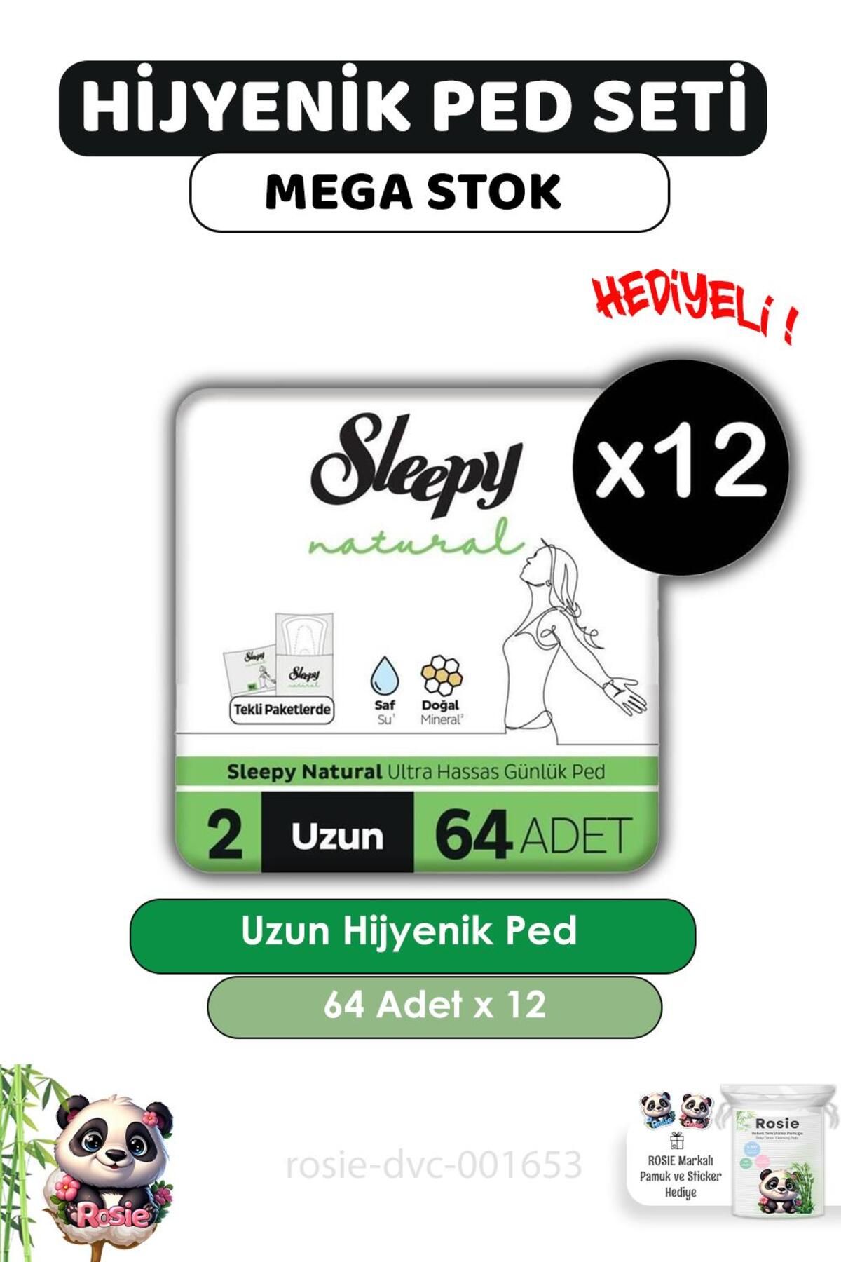 Sleepy Natural Günlük Ped Uzun 768 Adet (12 X 64'lü) ve ROSIE