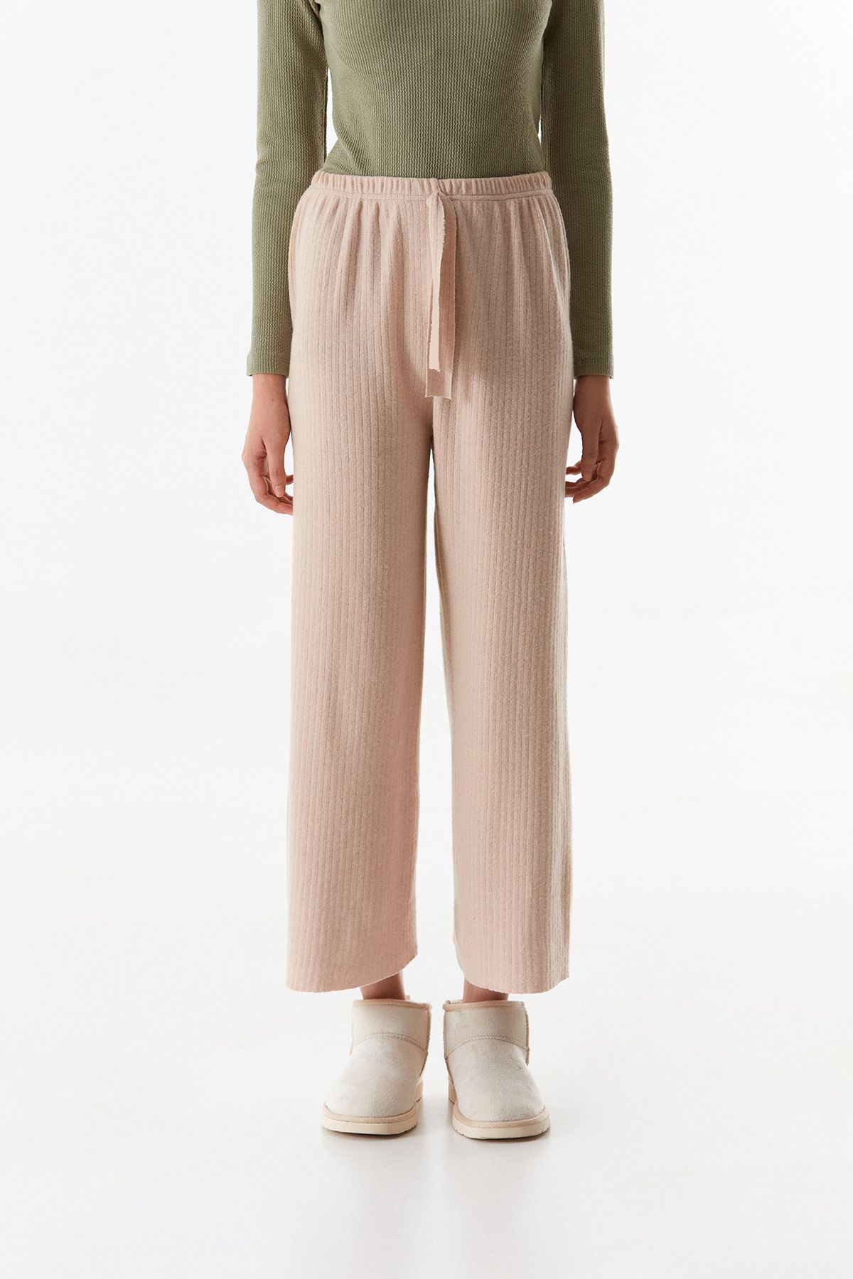 Fulla Moda-Corded Basic Trousers with Elastic Waist 8
